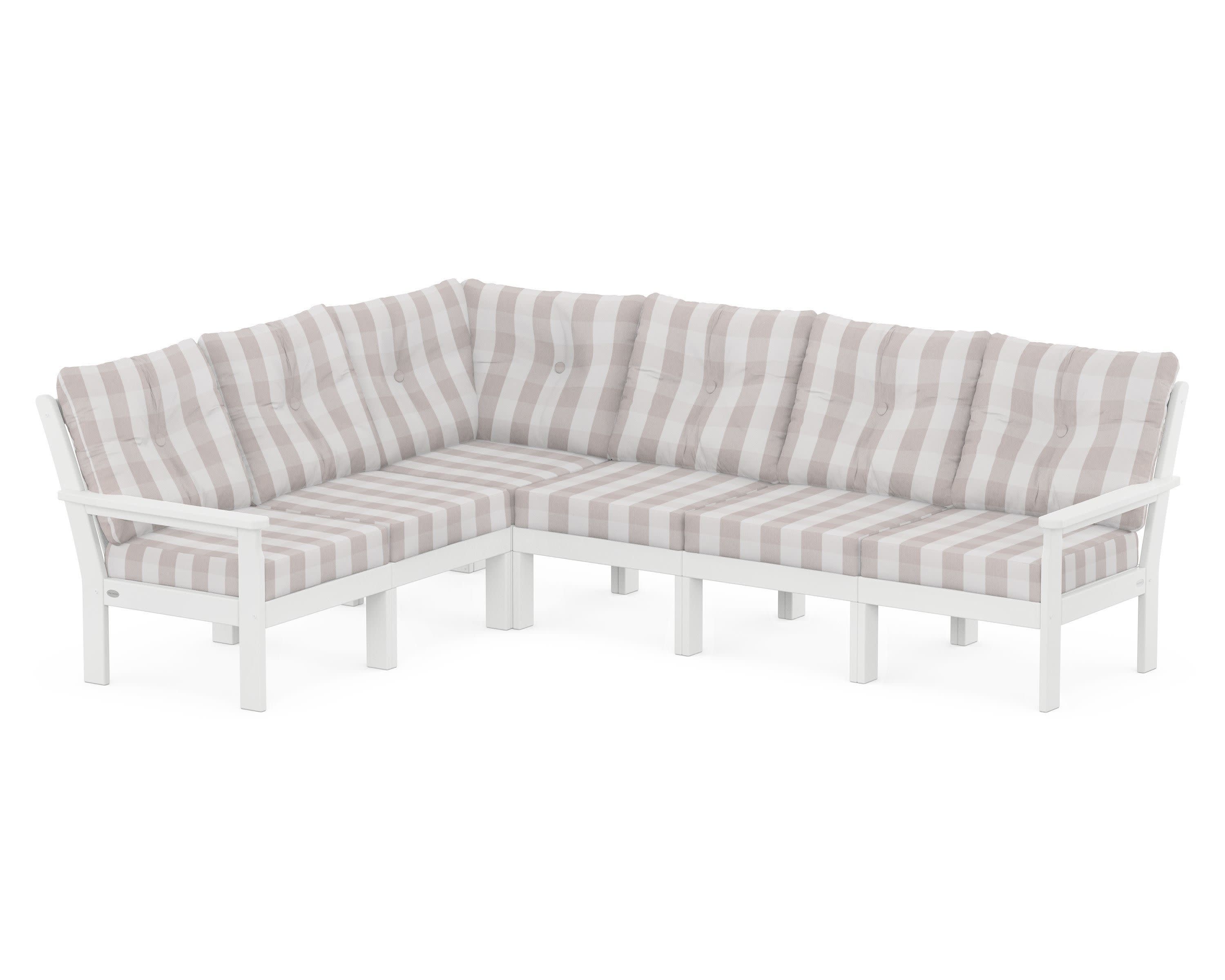 Vineyard 6-Piece Sectional in White / Buffalo Plaid Dune Burlap