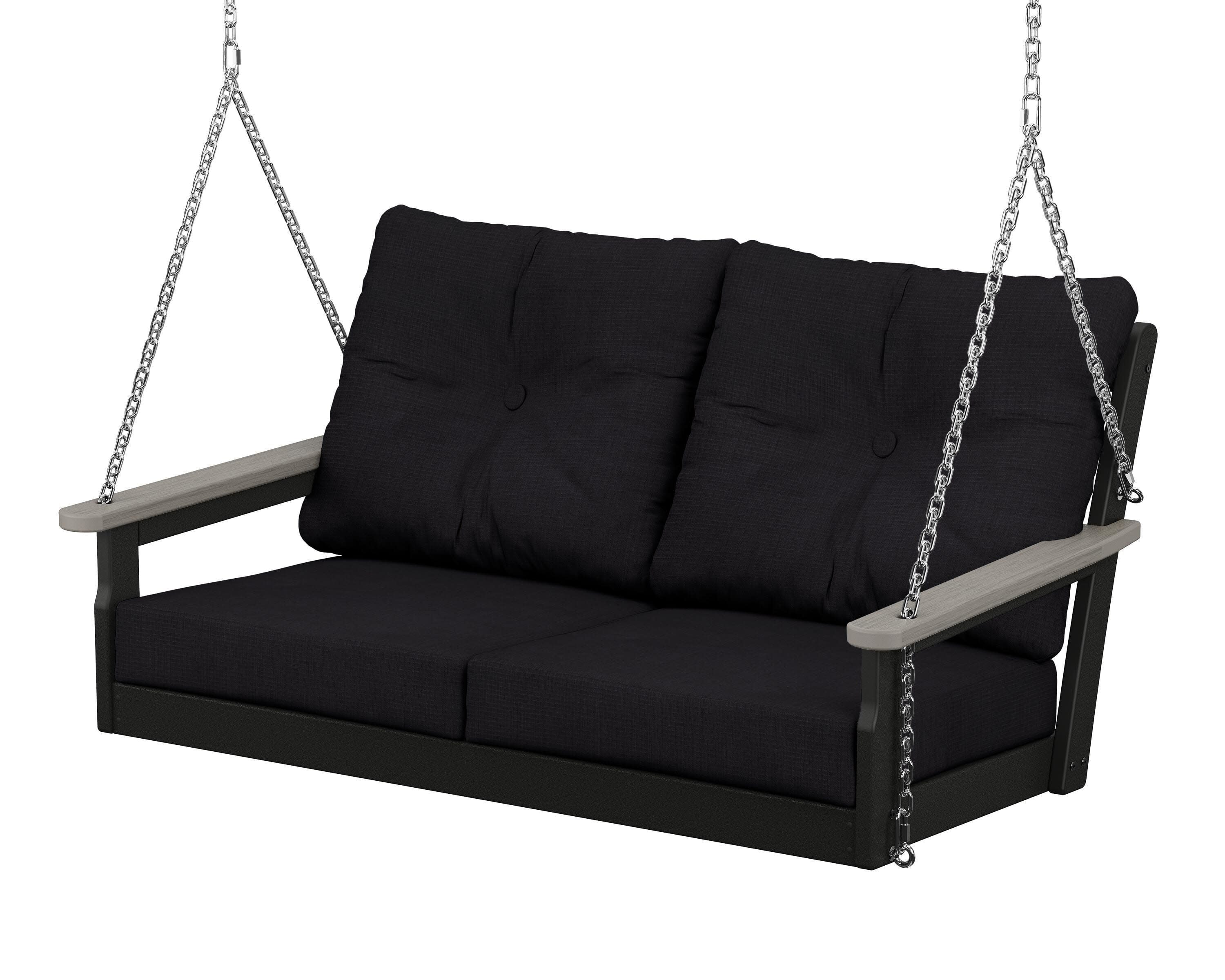 Vineyard Deep Seating Swing in Black / Driftwood / Midnight Linen