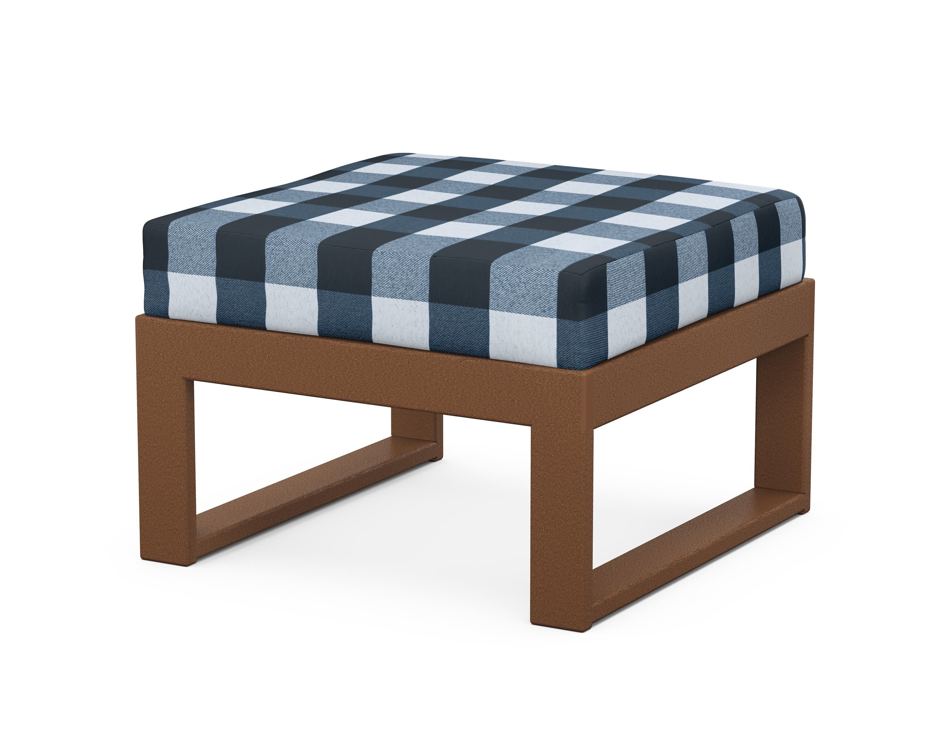 Modular Ottoman - Modern in Teak / Buffalo Plaid Marine Indigo