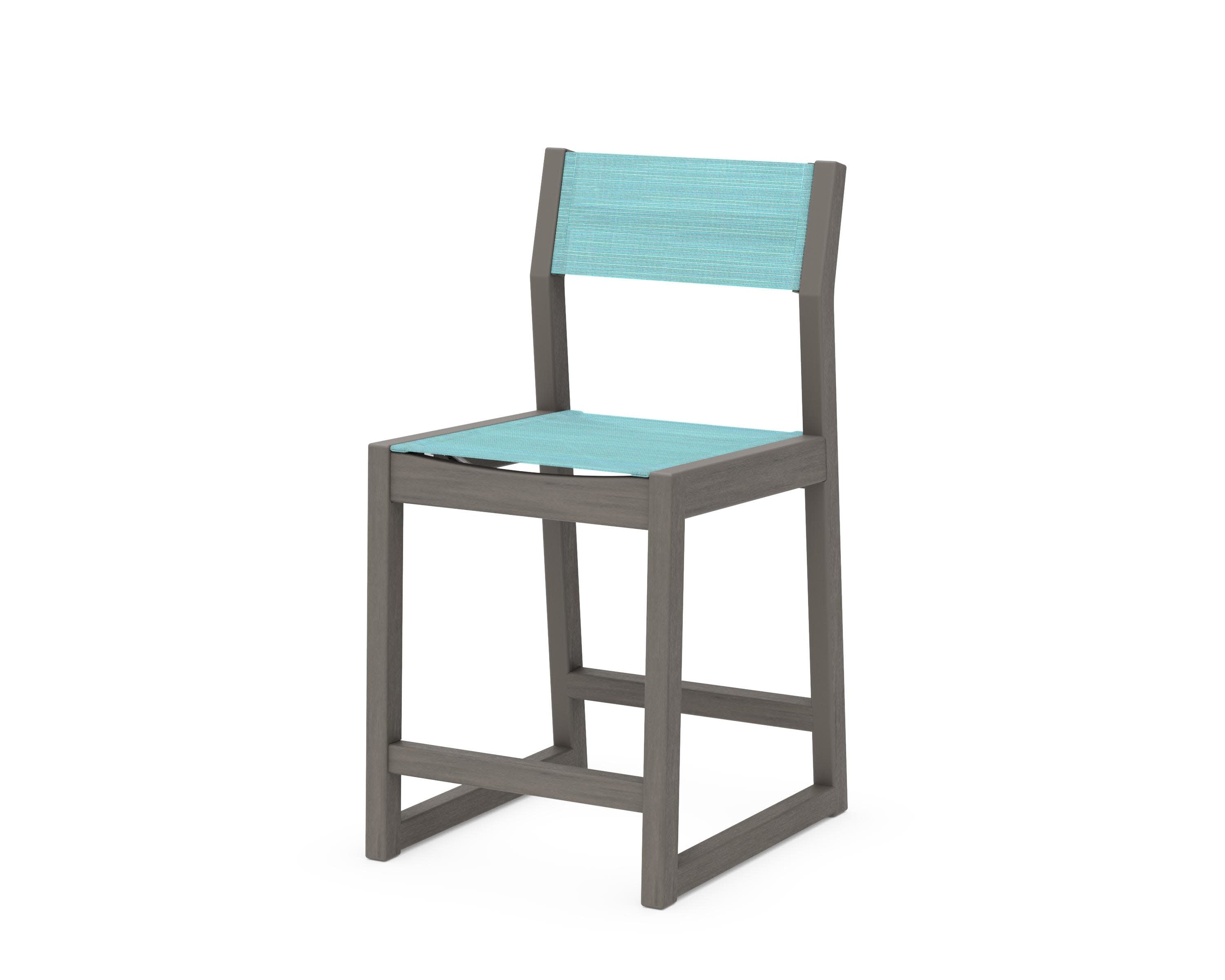 EDGE Sling Counter Side Chair in Driftwood / Dupioni Aquamarine Sling