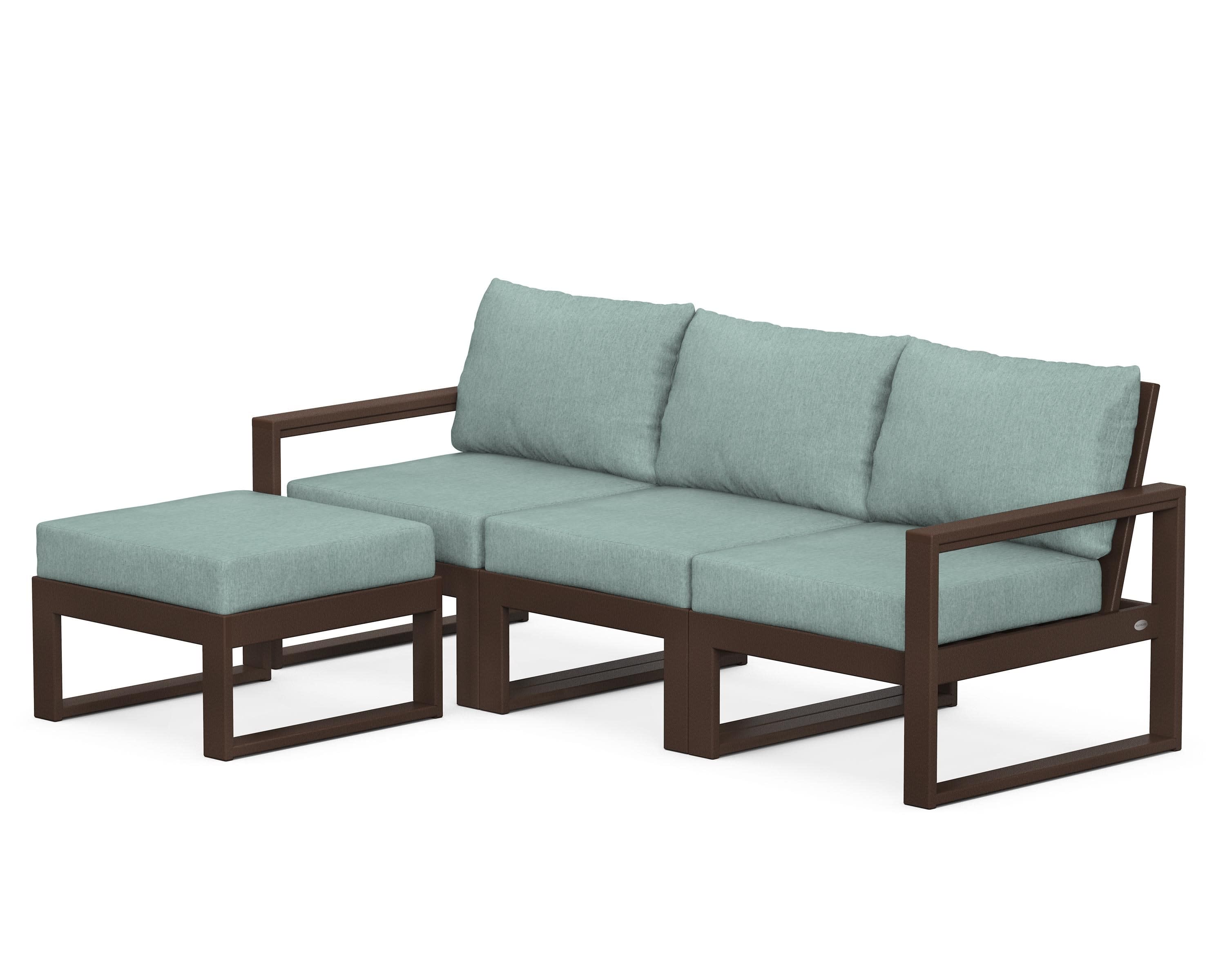 EDGE 4-Piece Modular Deep Seating Set with Ottoman in Mahogany / Glacier Spa