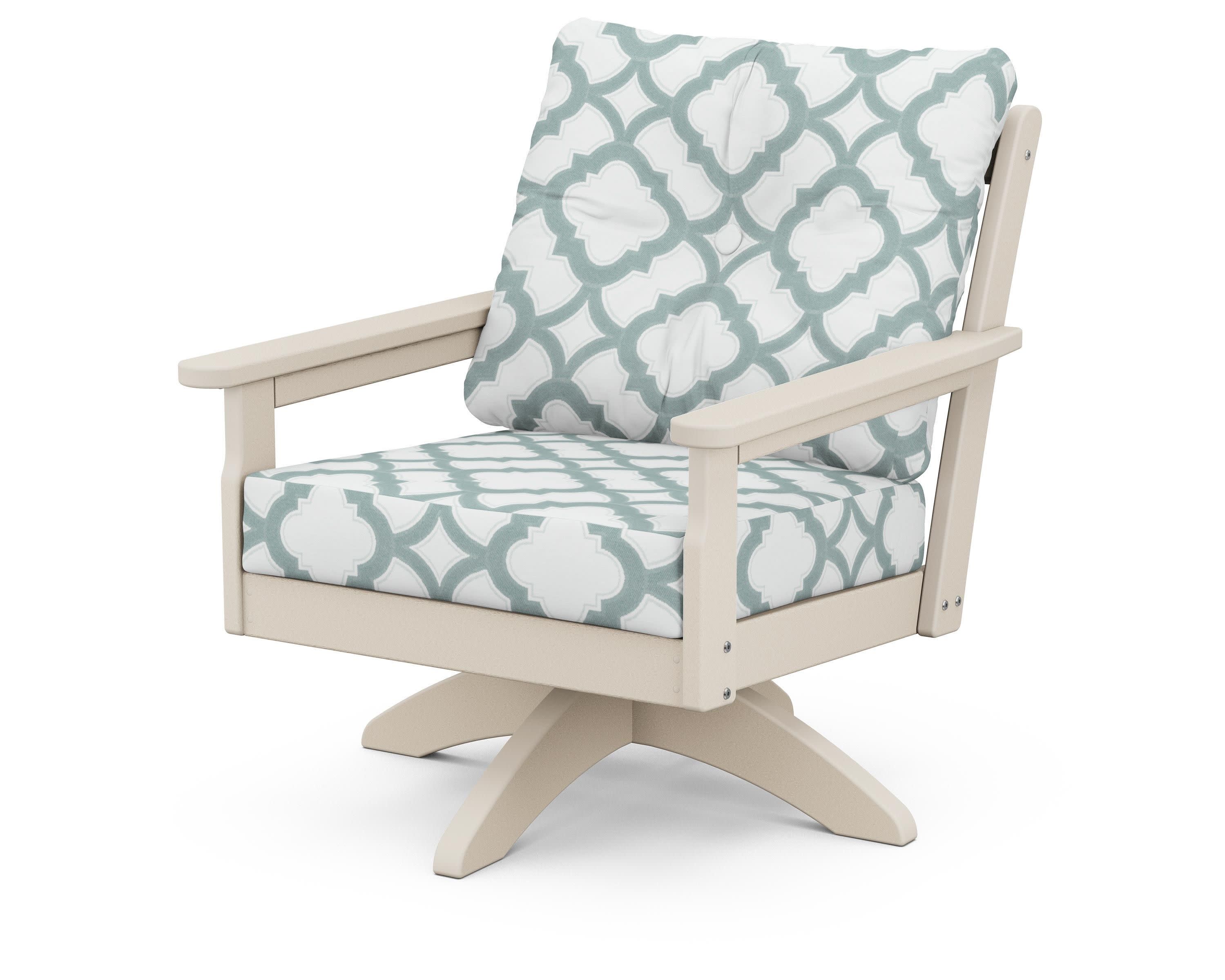 Vineyard Deep Seating Swivel Chair in Sand / Trellis Glacier Spa