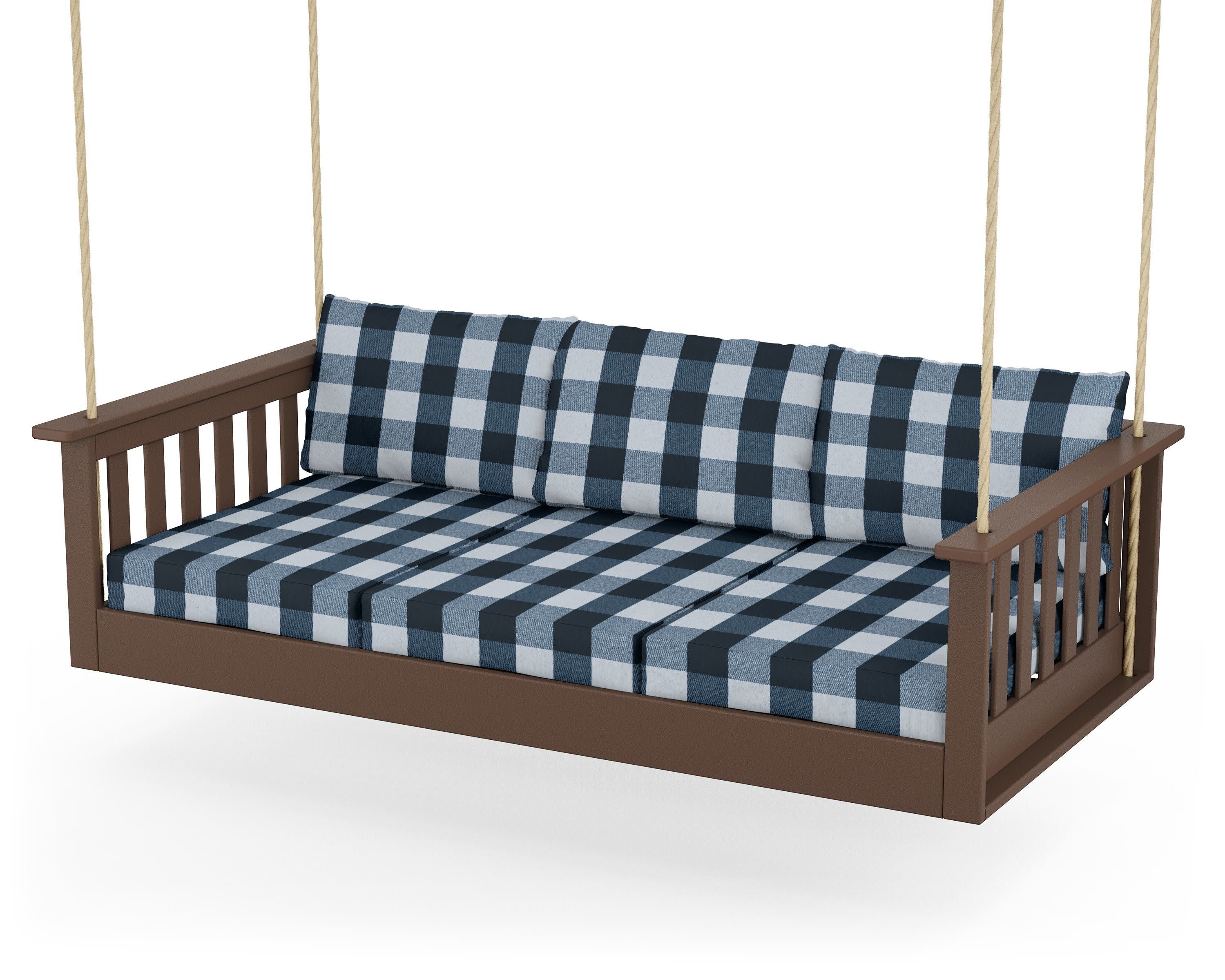 Vineyard Daybed Swing in Mahogany / Buffalo Plaid Marine Indigo