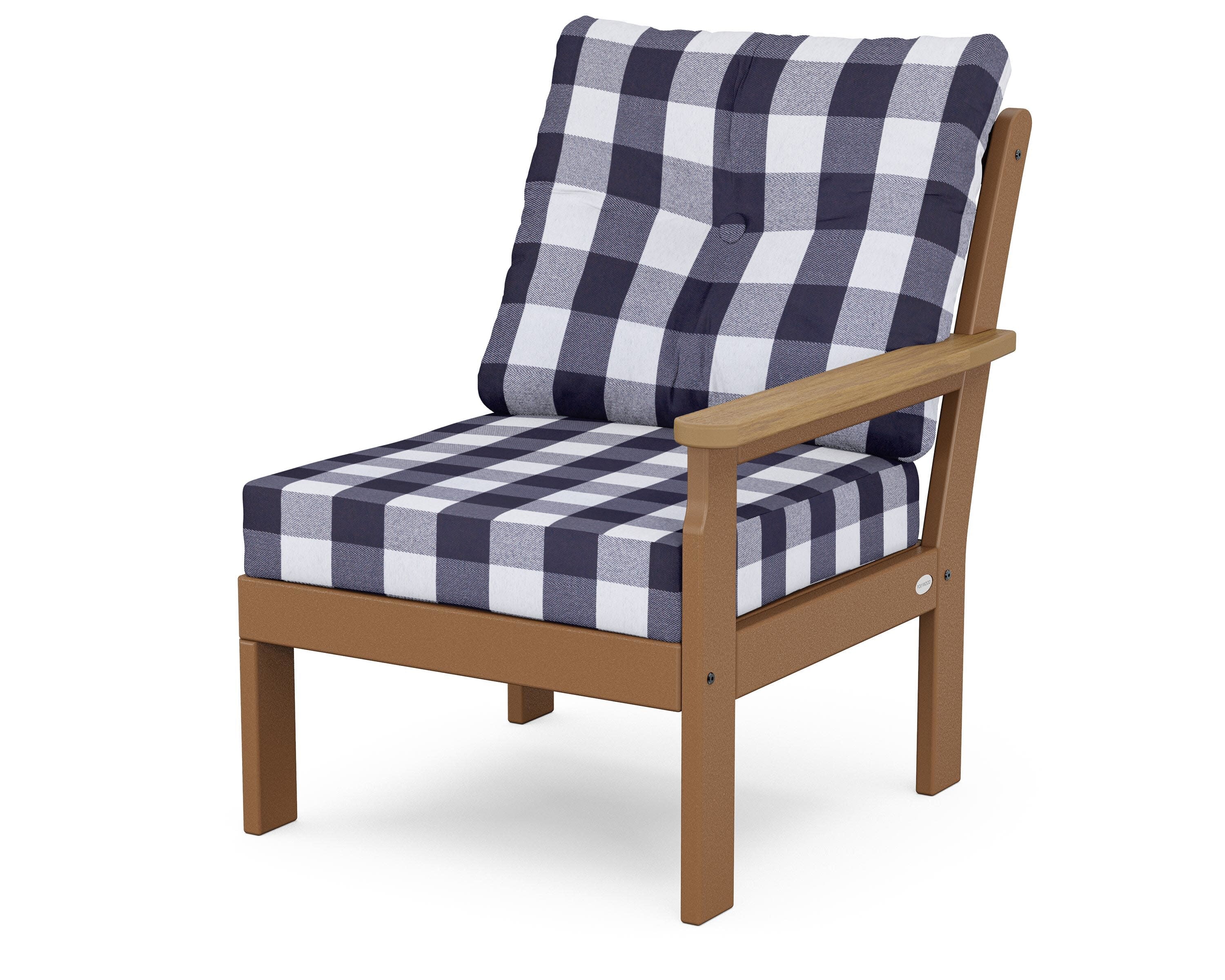 Vineyard Modular Right Arm Chair in Teak / Natural / Buffalo Plaid Navy