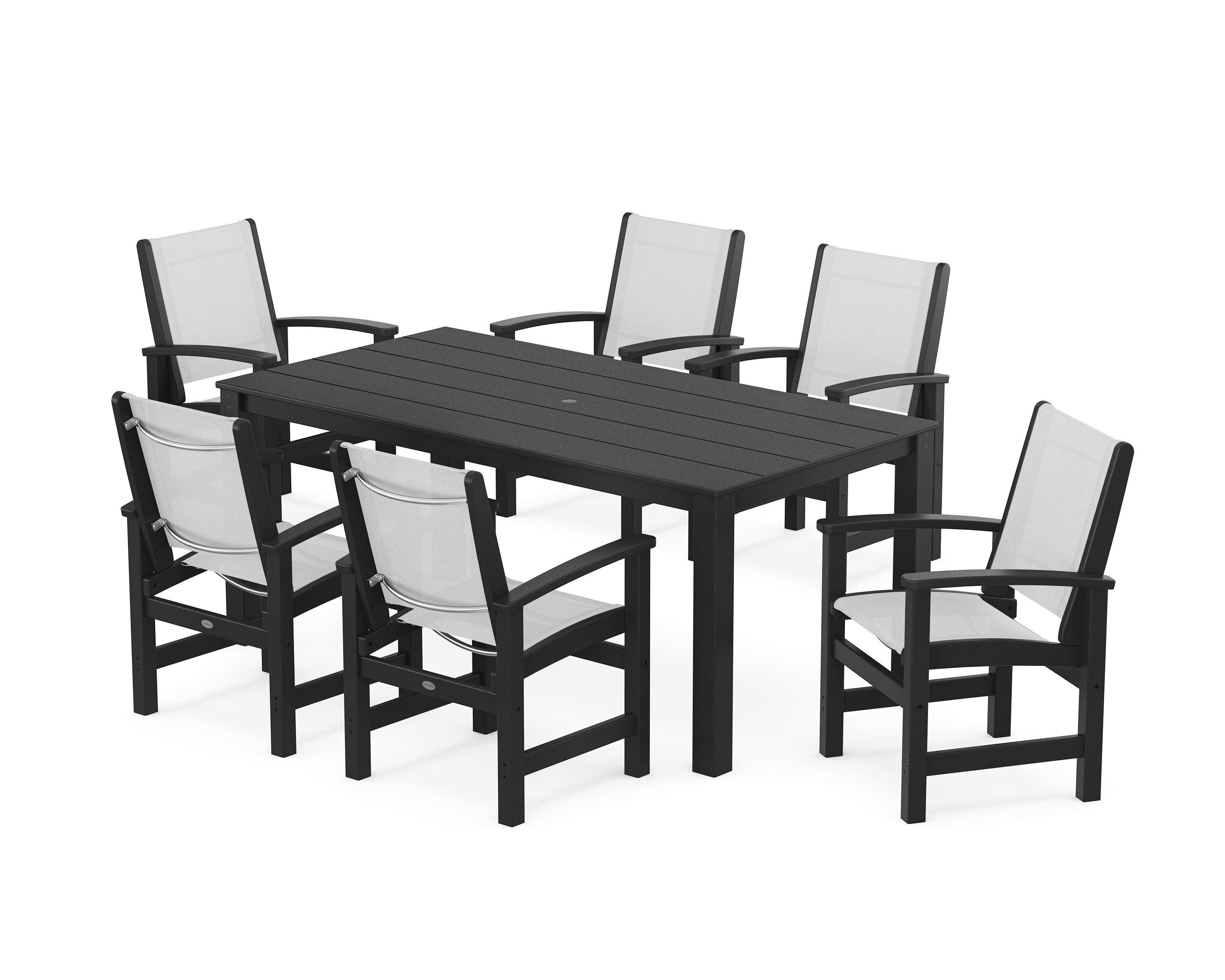 Coastal 7-Piece Parsons Dining Set in Black / White Sling
