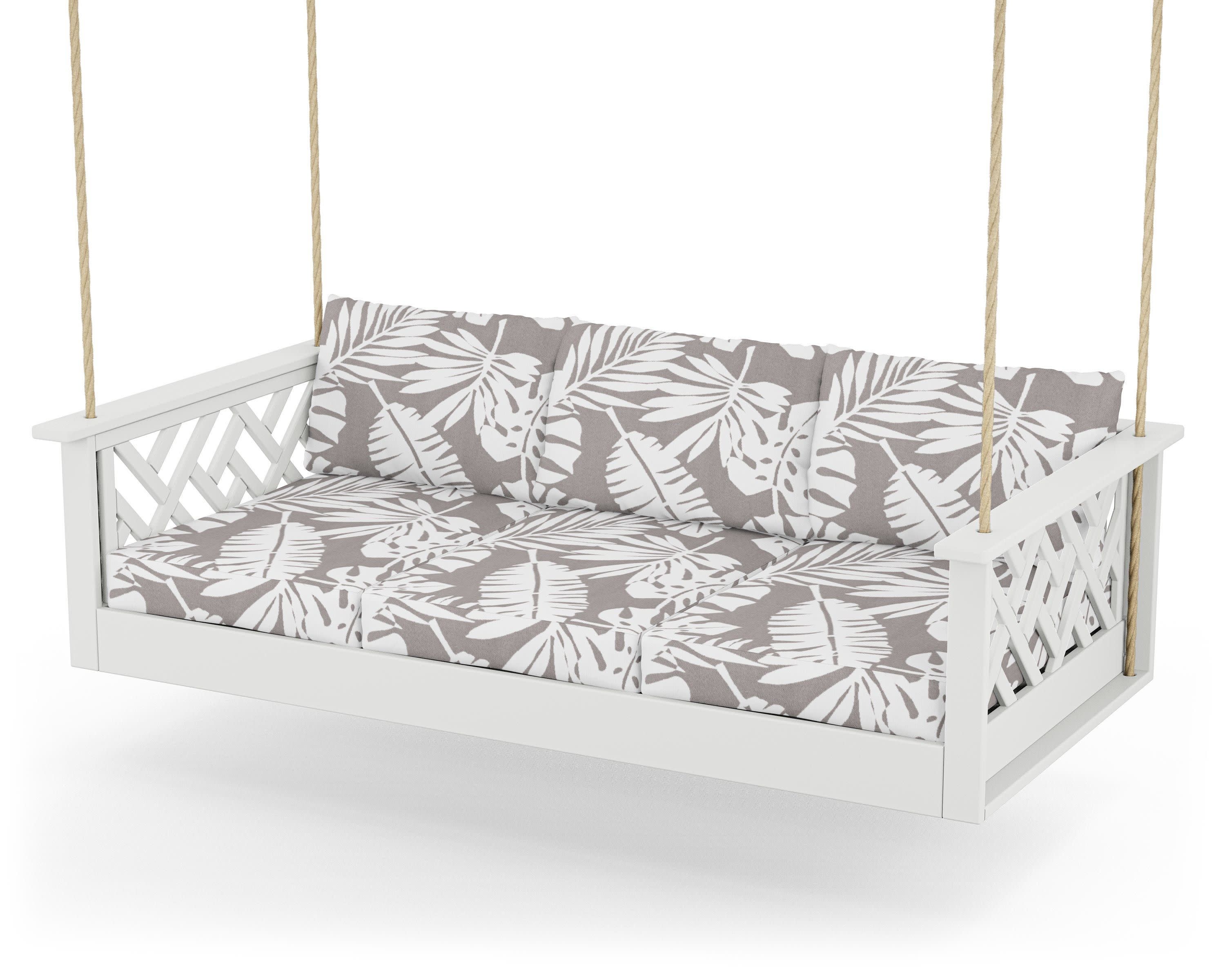 Chippendale Daybed Swing in White / Leaf Grey Mist