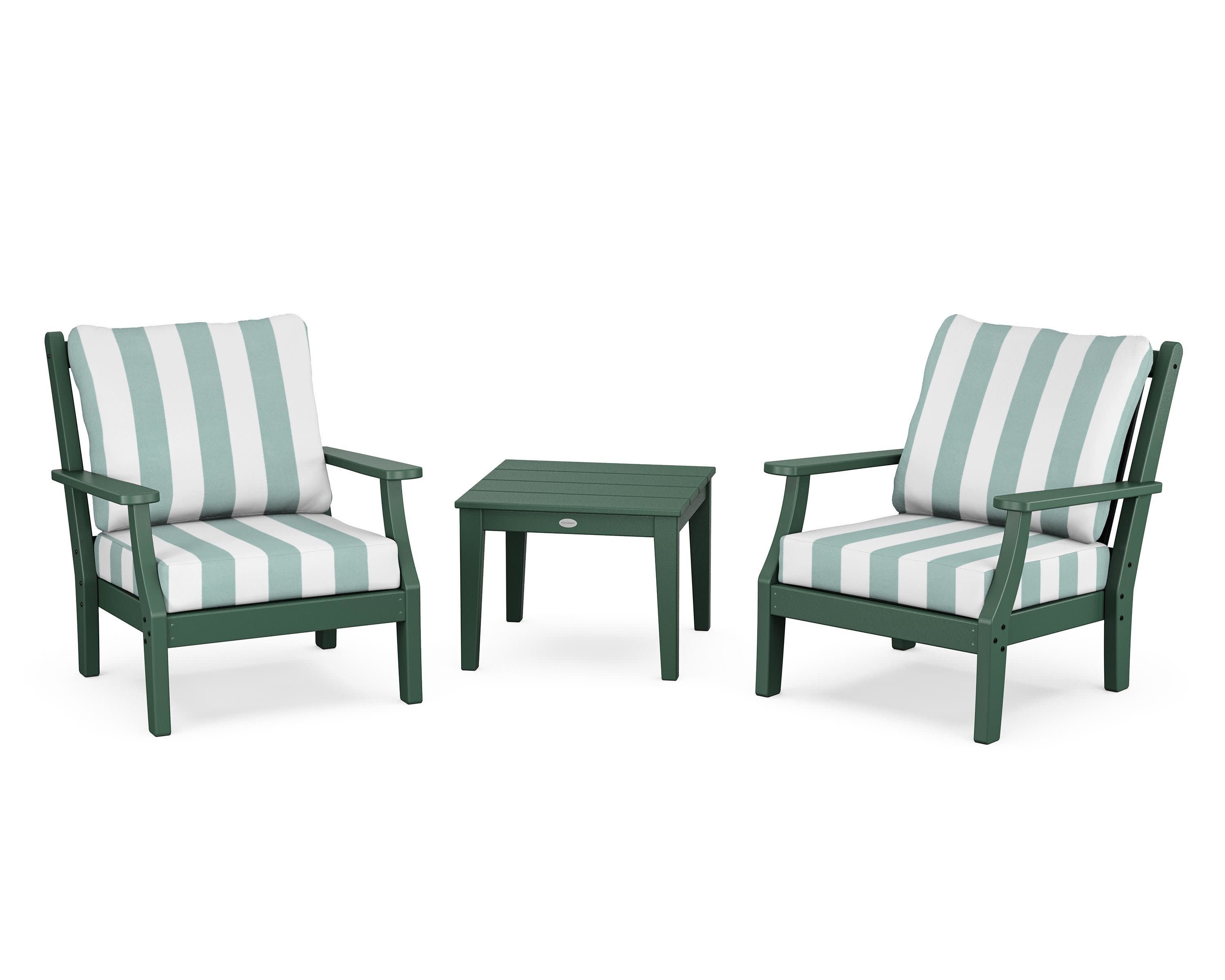 Wovendale 3-Piece Deep Seating Set in Green / Cabana Stripe Glacier Spa