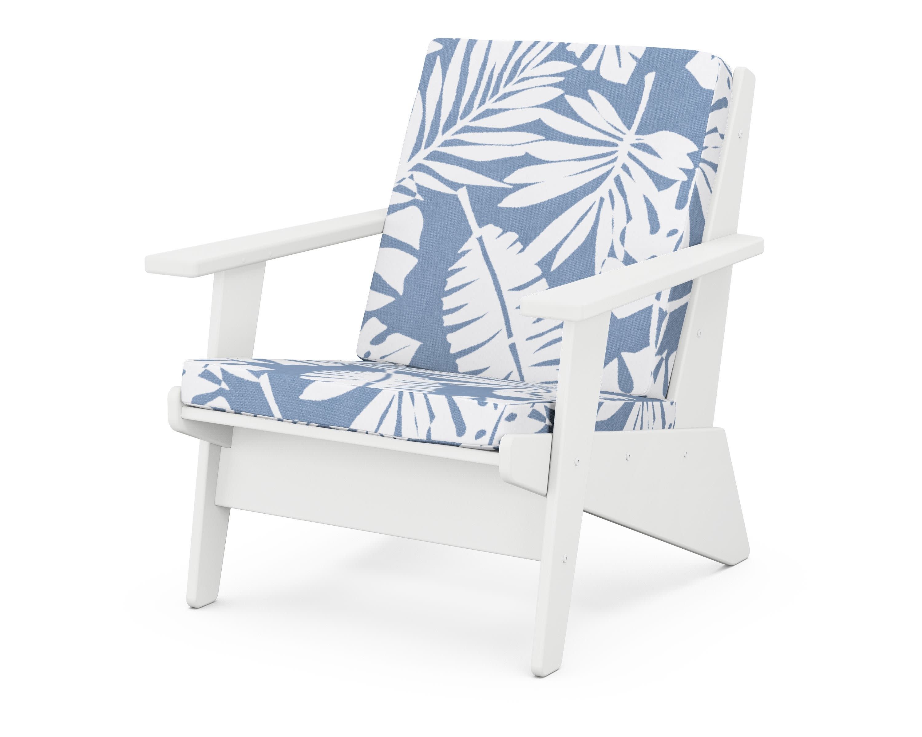 Riviera Modern Lounge Chair in White / Leaf Sky Blue