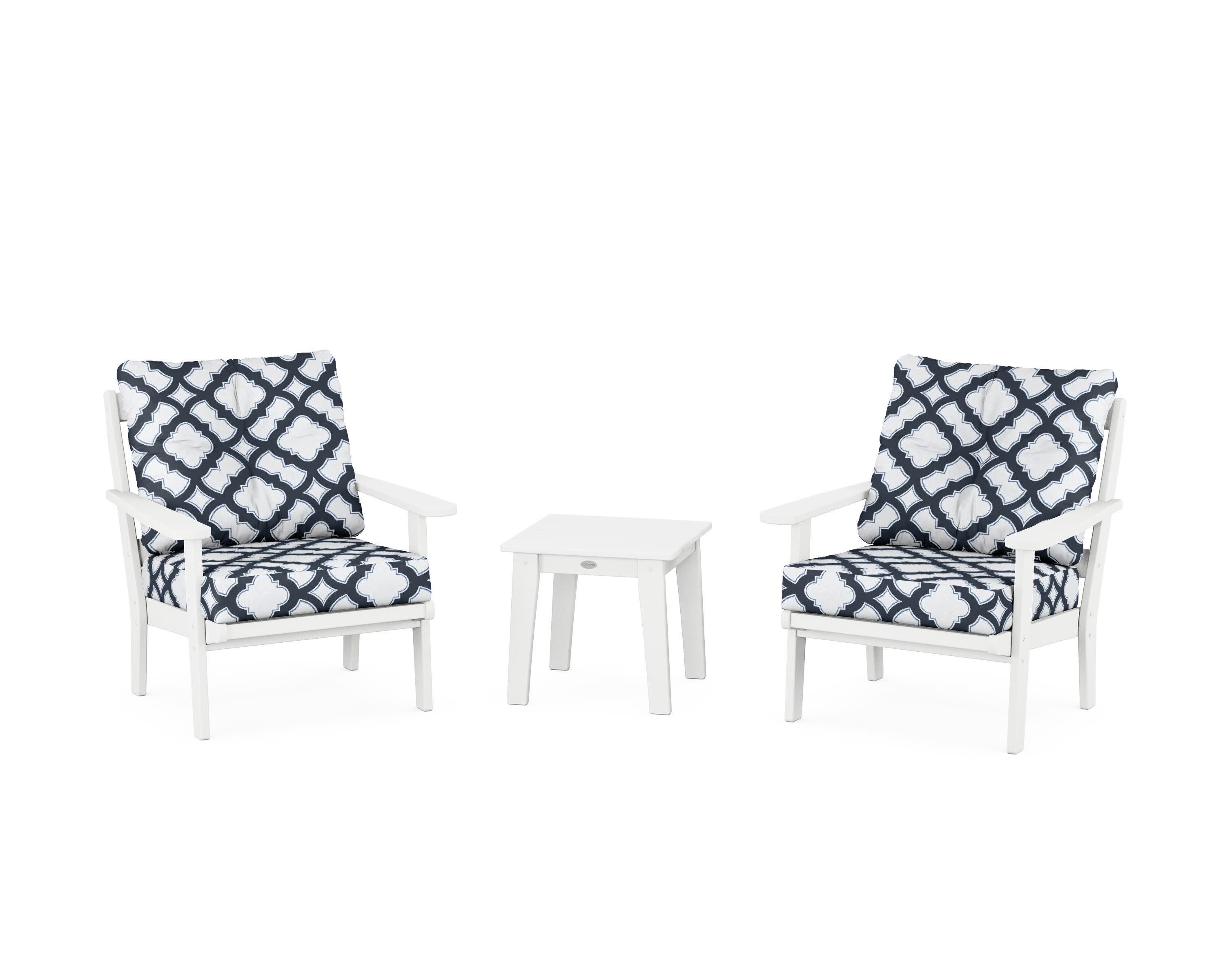 Mission 3-Piece Deep Seating Set in White / Trellis Marine Indigo