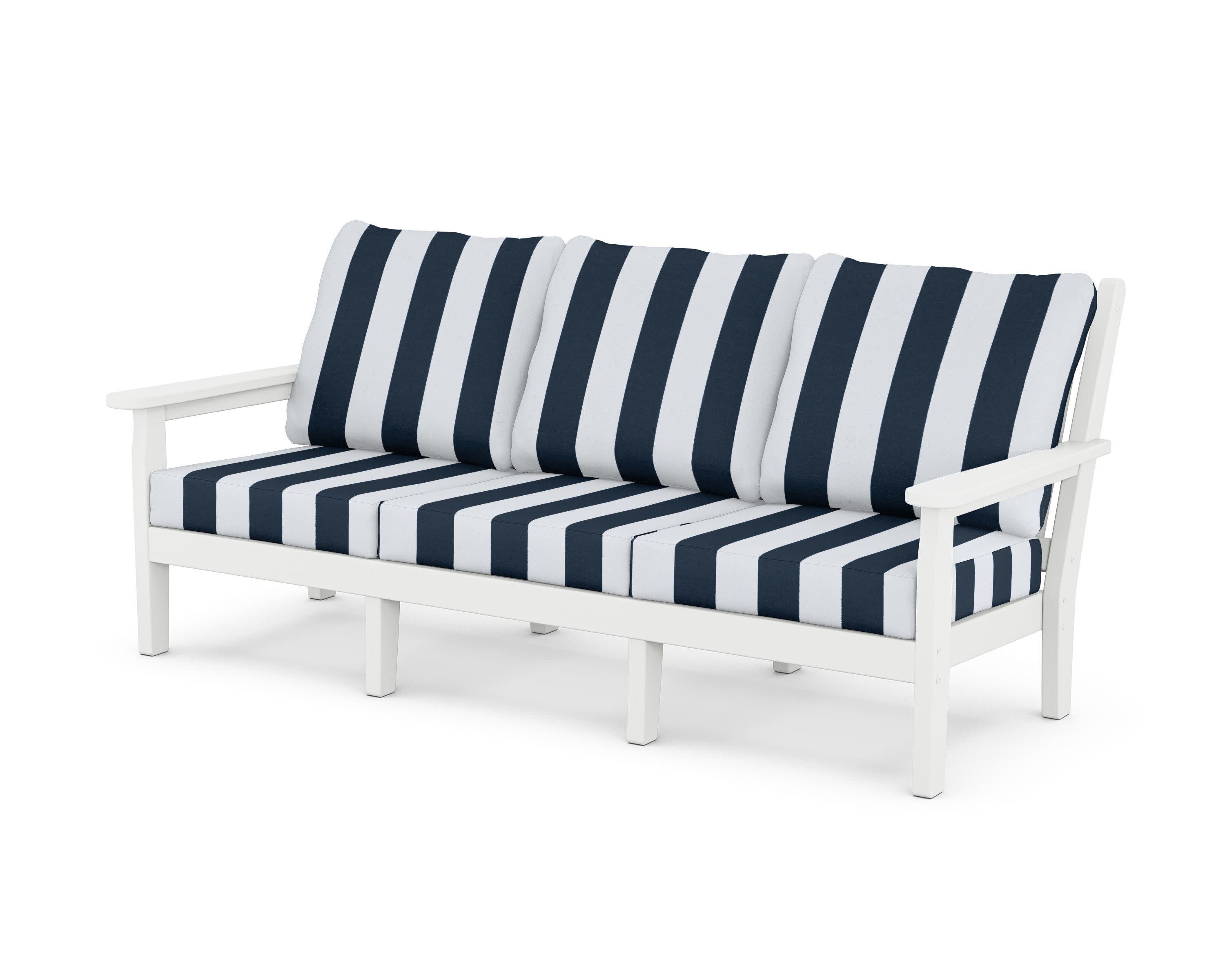 Chippendale Deep Seating Sofa in White / Cabana Stripe Marine Indigo