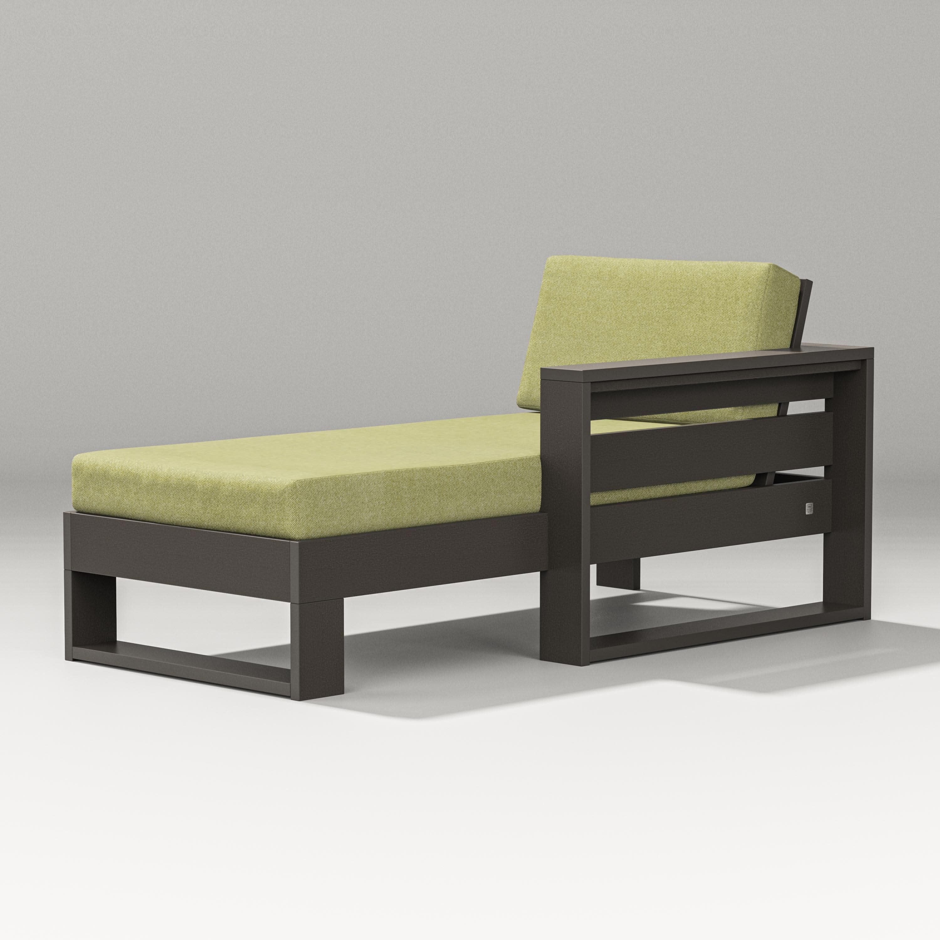 Latitude Modular Right Arm Chaise in Vintage Coffee / Chartreuse Boucle