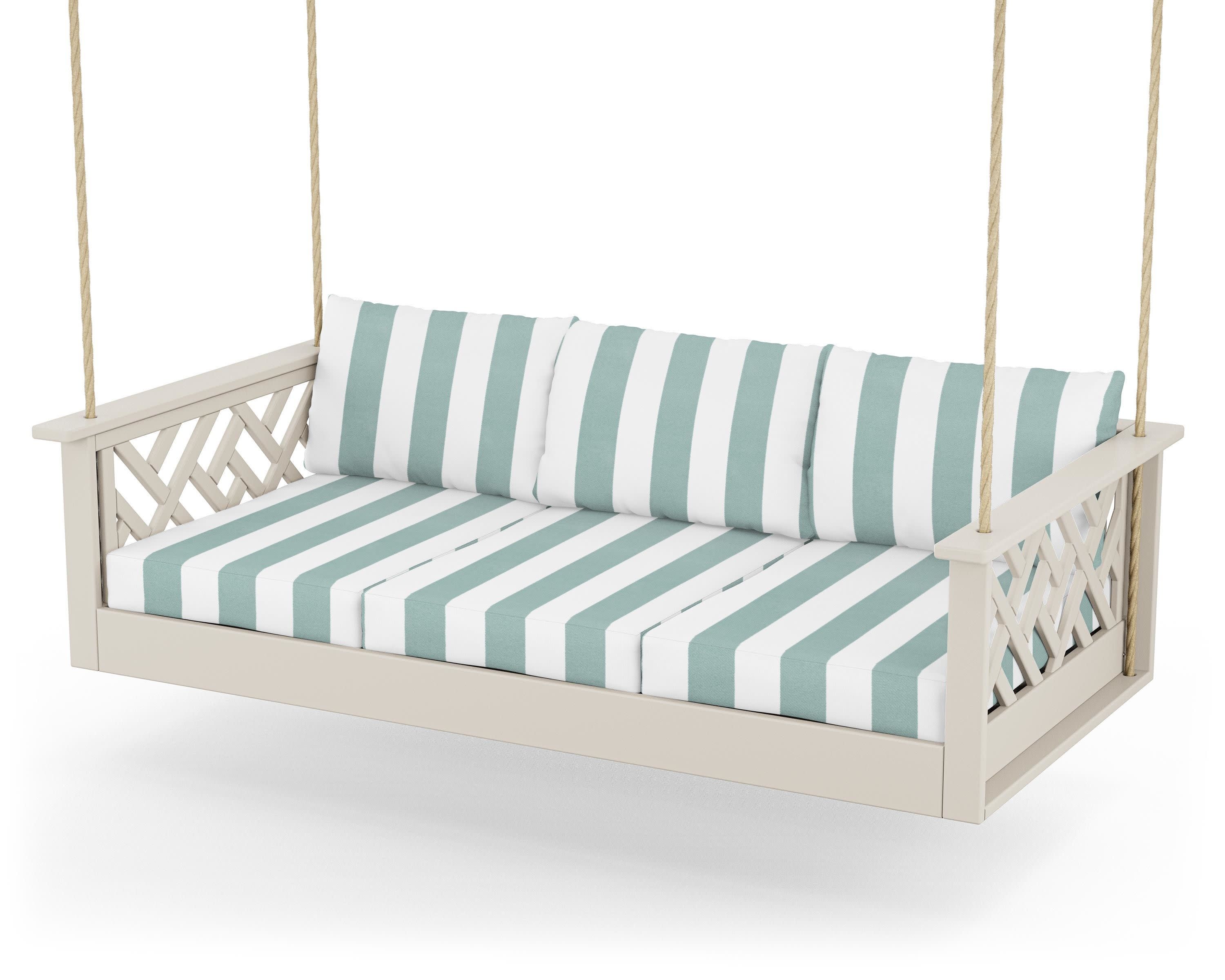 Chippendale Daybed Swing in Sand / Cabana Stripe Glacier Spa