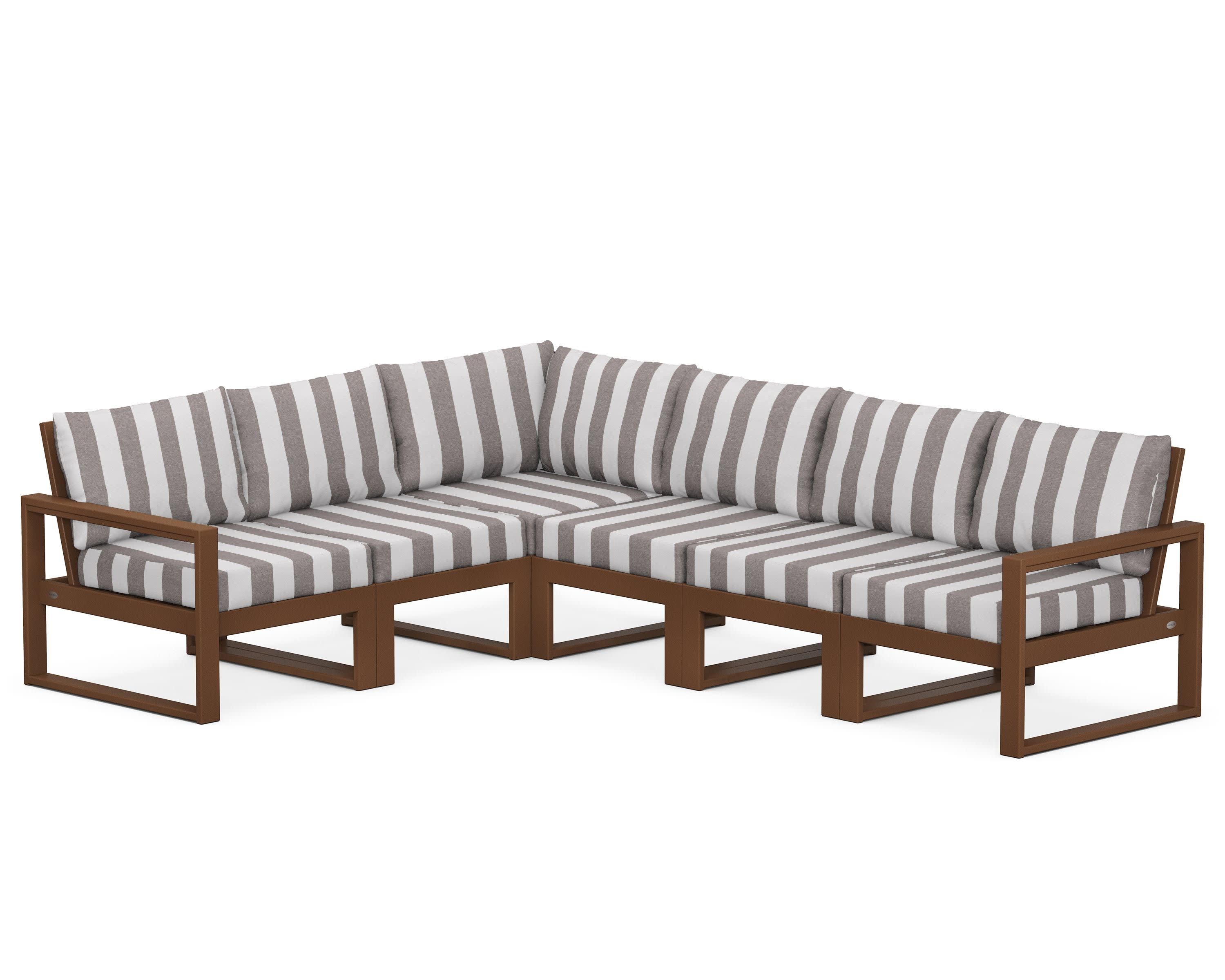 EDGE 6-Piece Modular Deep Seating Set in Teak / Cabana Stripe Grey Mist