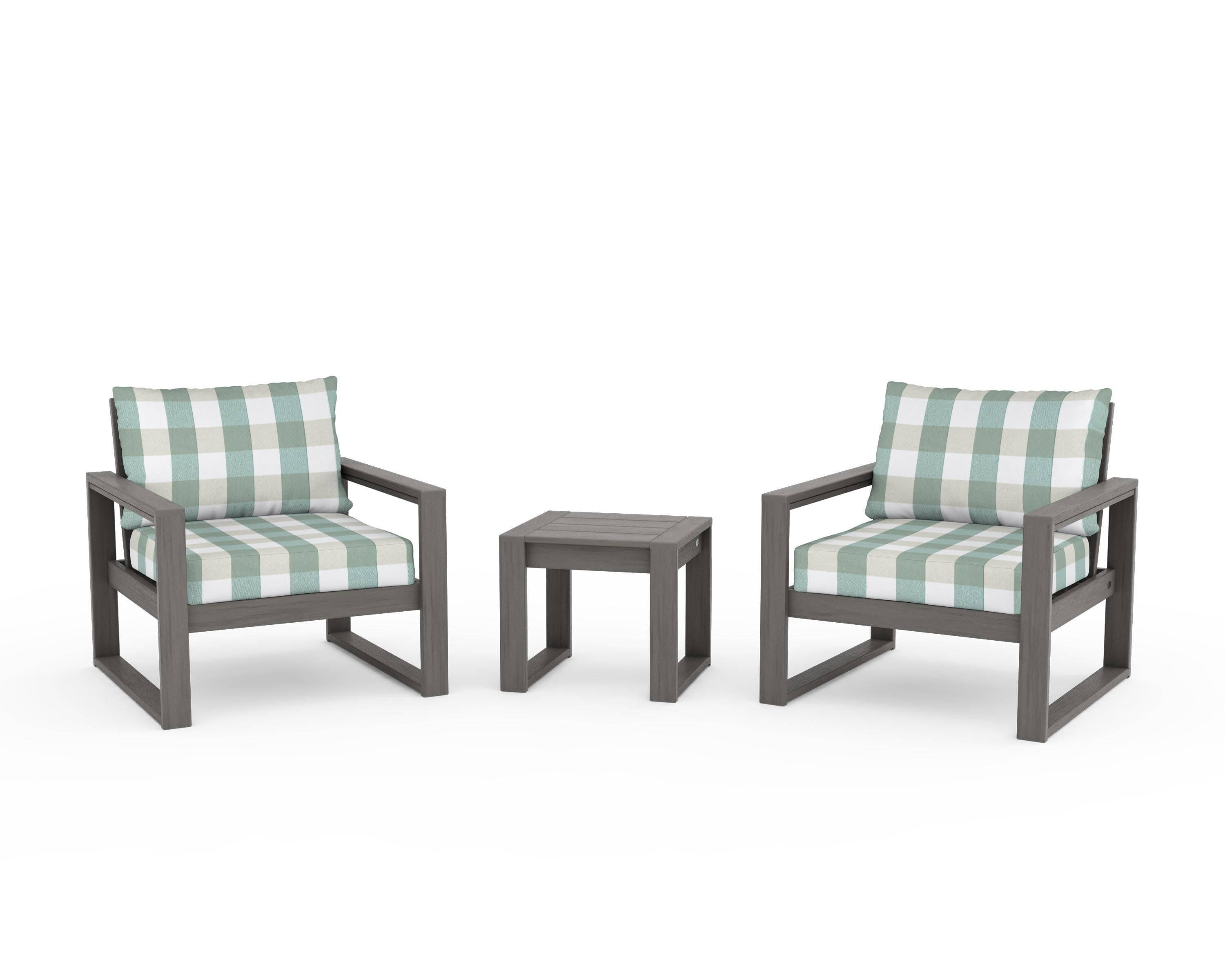 EDGE Sectional 3-Piece Deep Seating Set in Driftwood / Buffalo Plaid Glacier Spa