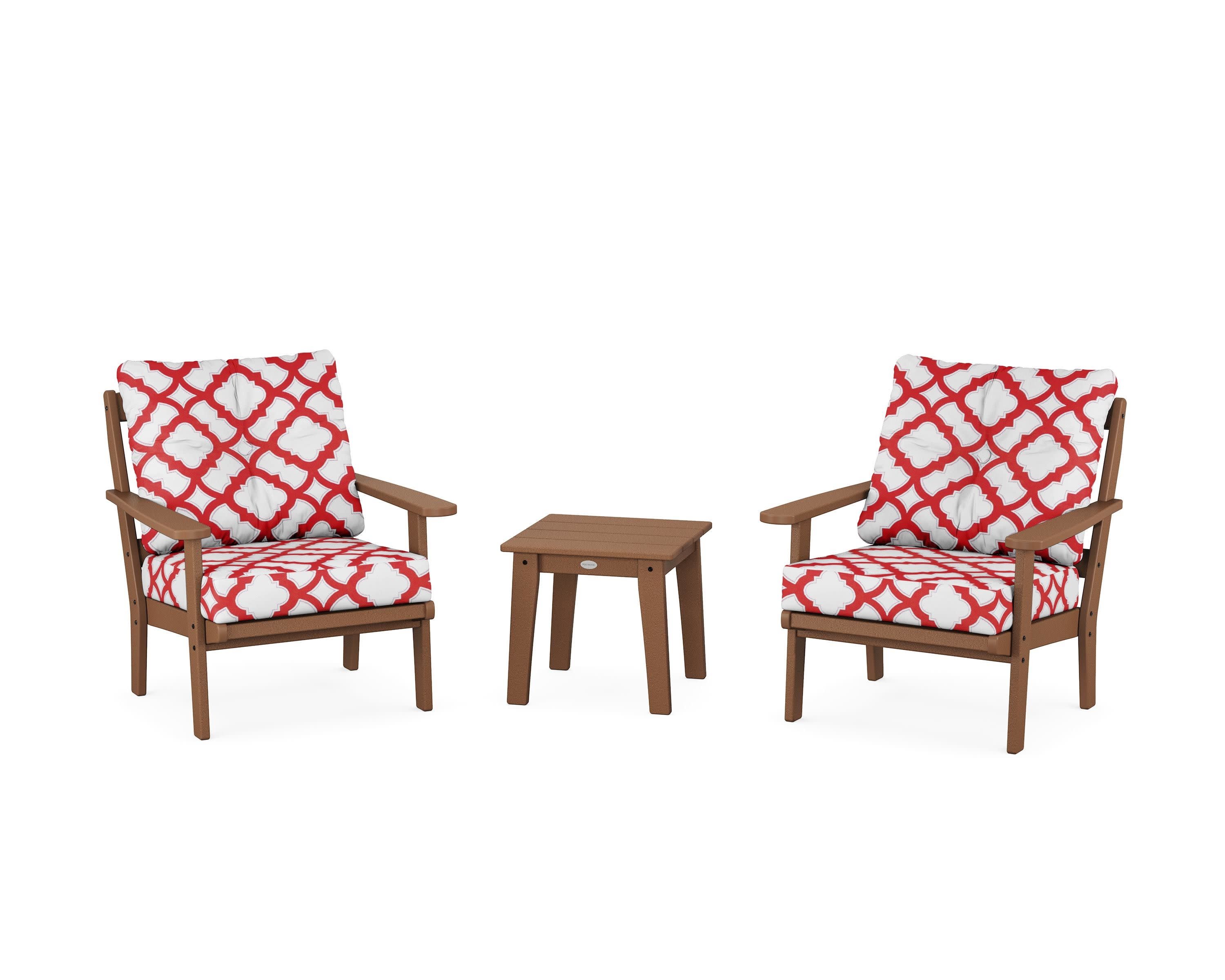 Mission 3-Piece Deep Seating Set in Teak / Trellis Crimson