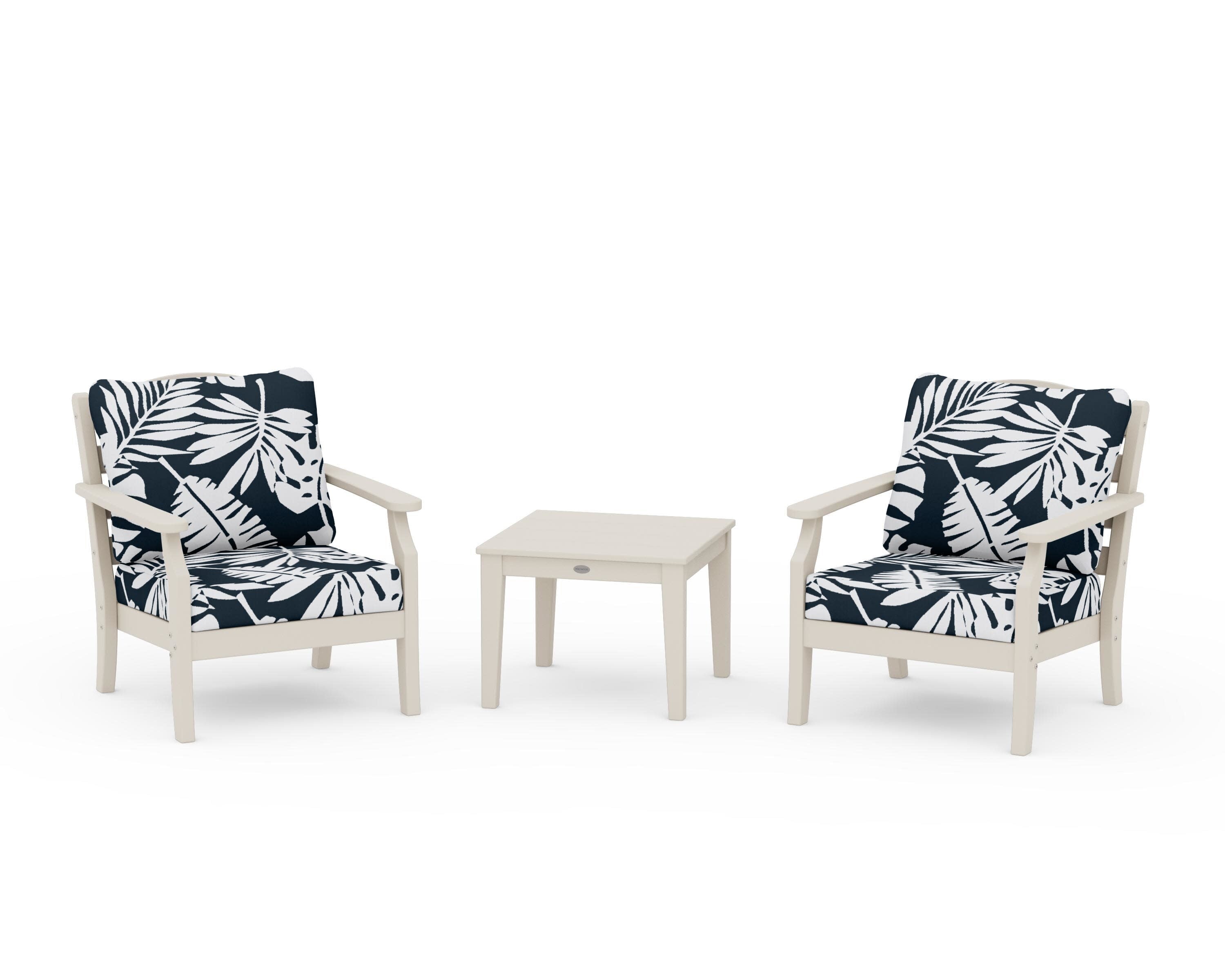 Savannah 3-Piece Deep Seating Set in Sand / Leaf Marine Indigo