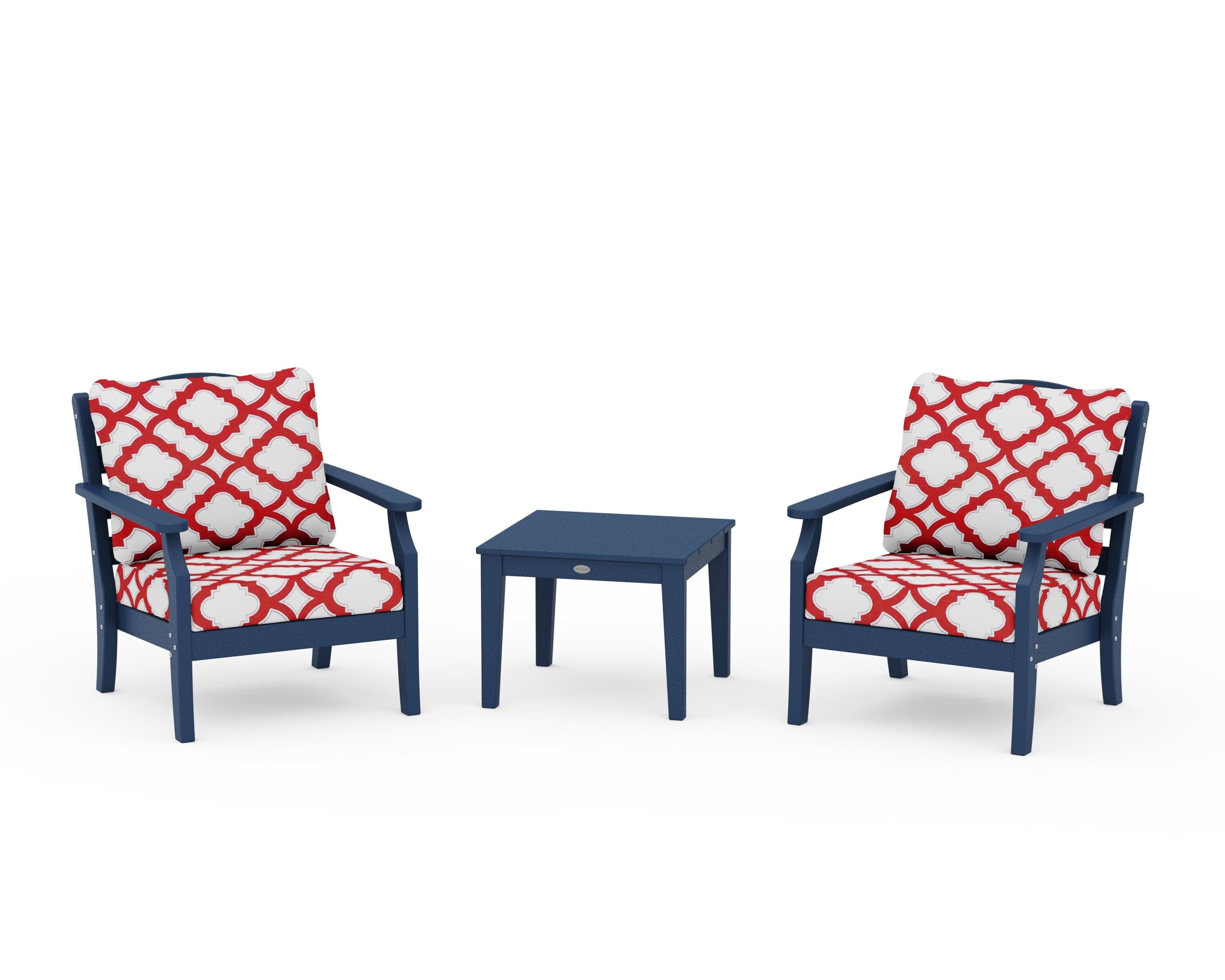 Savannah 3-Piece Deep Seating Set in Navy / Trellis Crimson
