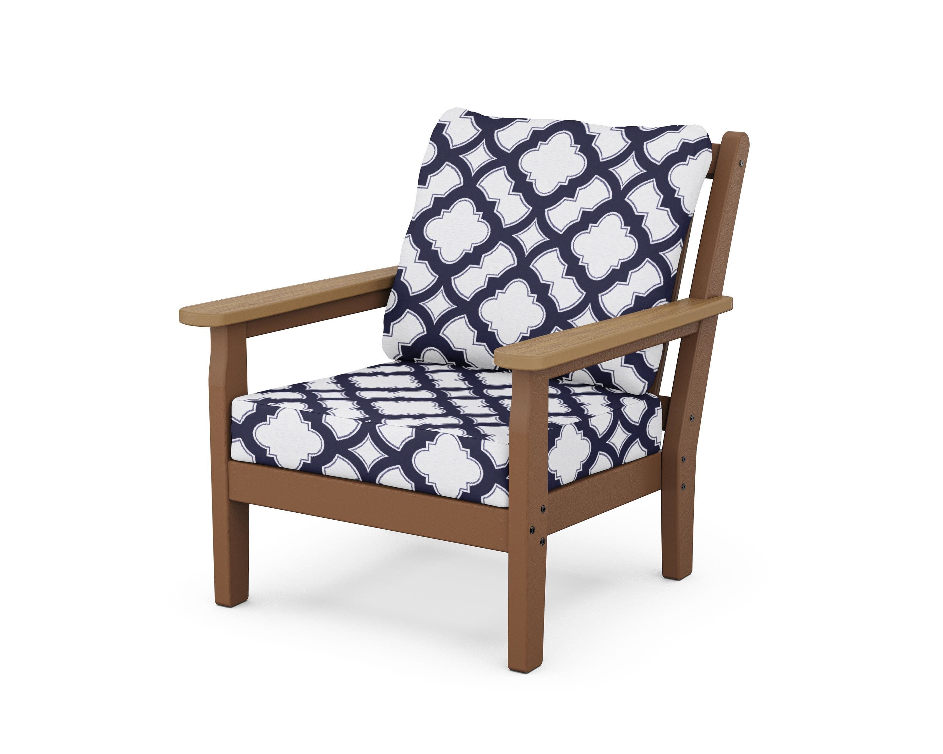 Chippendale Deep Seating Chair in Teak / Natural / Trellis Navy