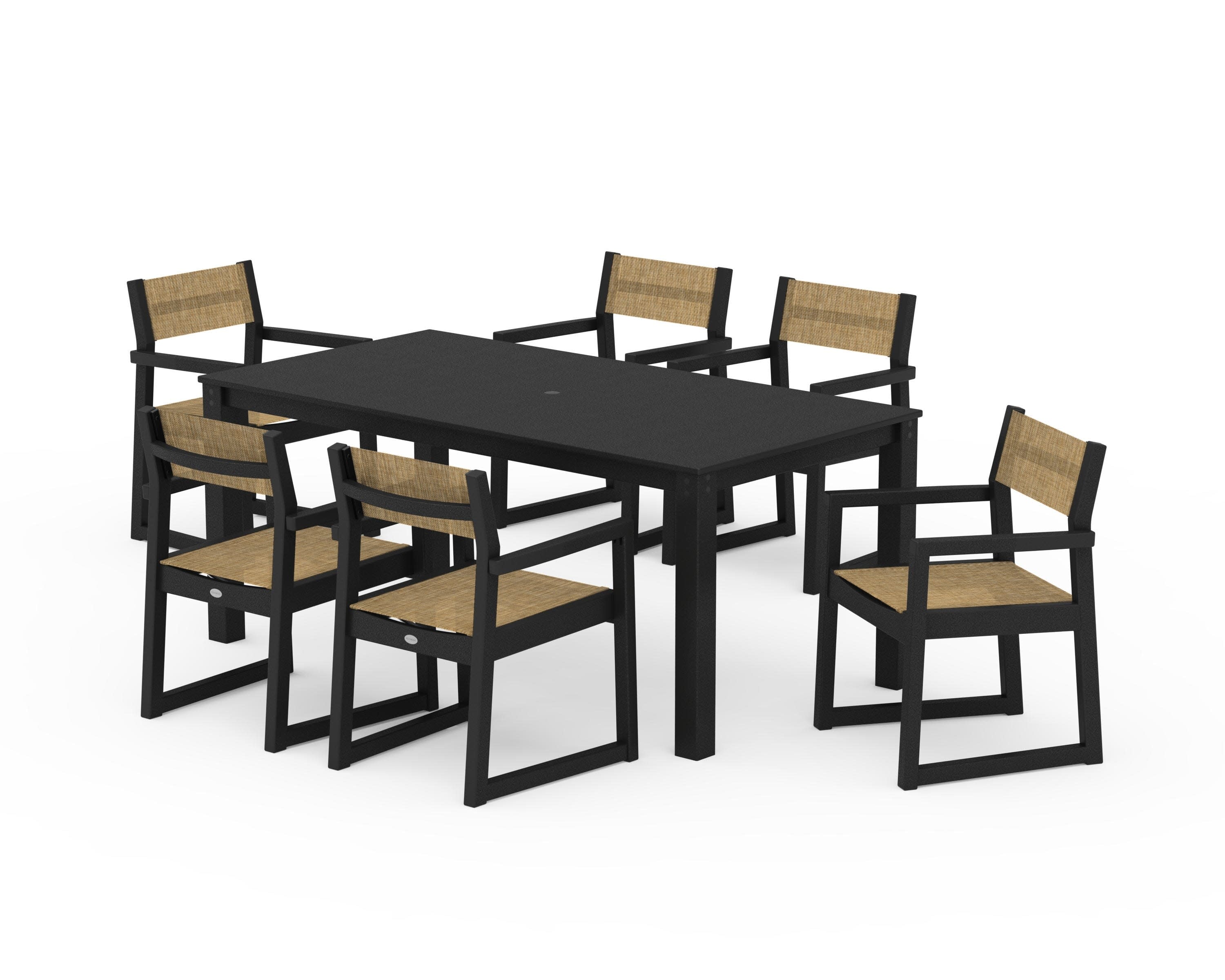 EDGE Sling Arm Chair 7-Piece Parsons Dining Set in Black / Burlap Sling