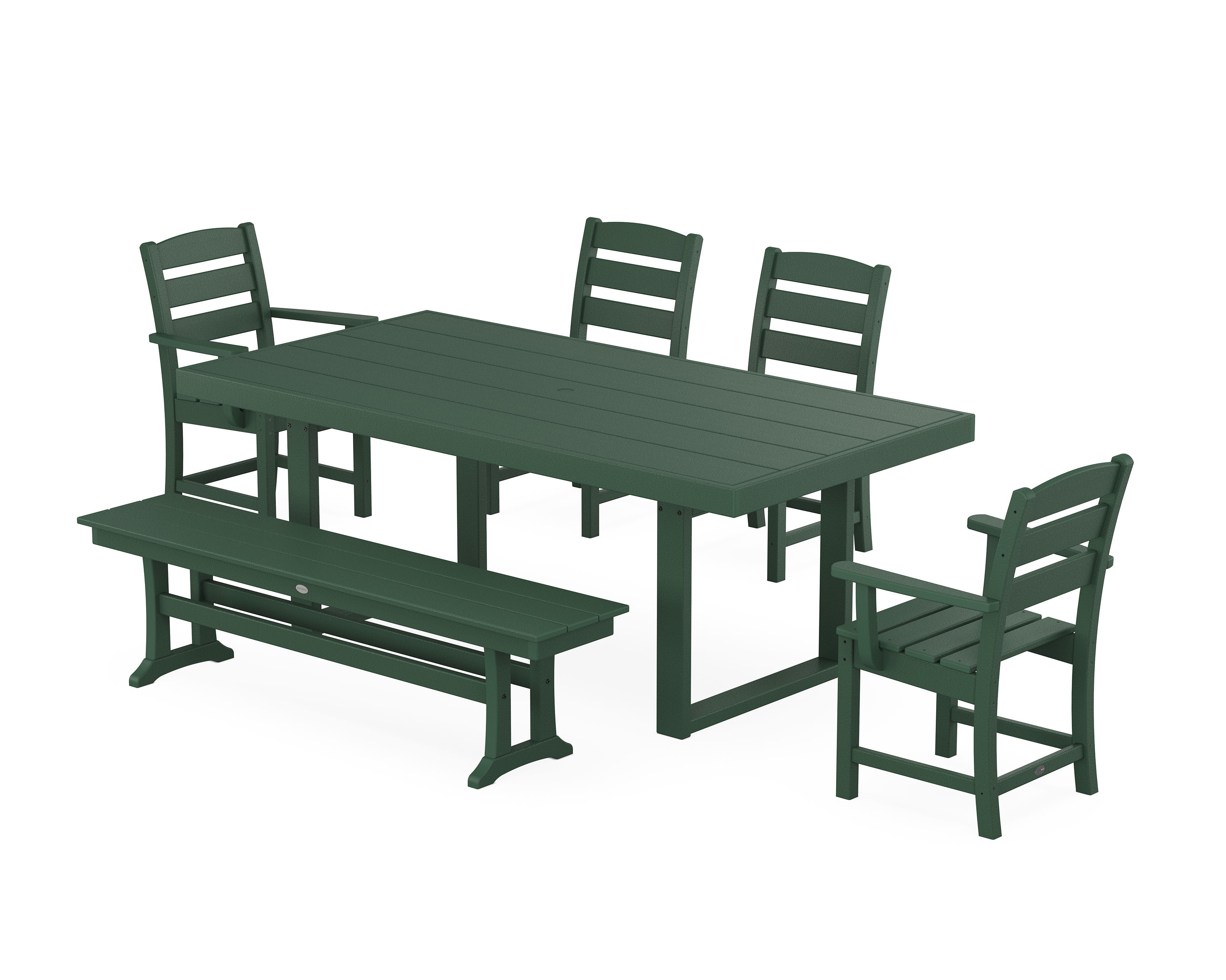 Lakeside 6-Piece Dining Set with Bench in Green
