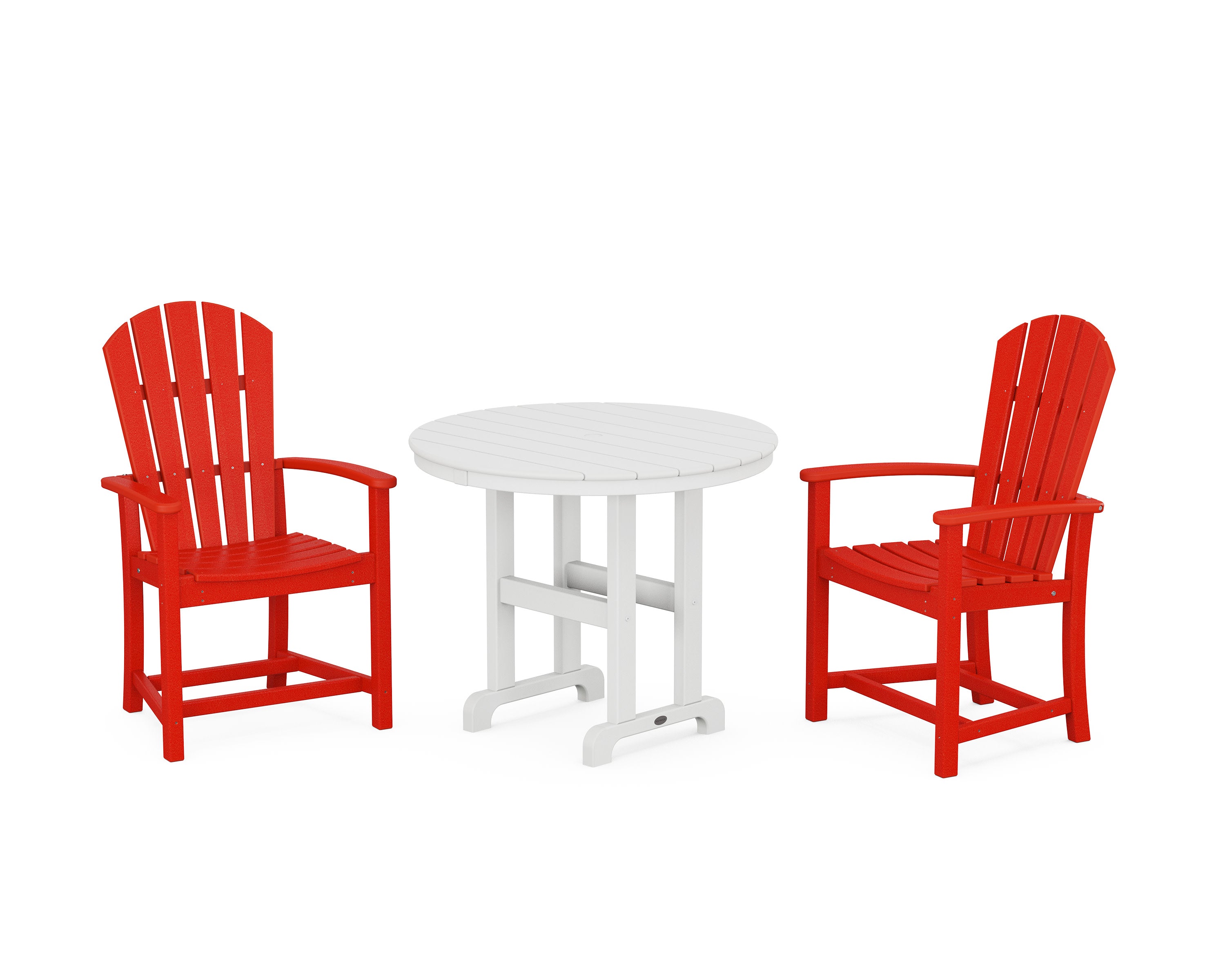 Palm Coast 3-Piece Round Farmhouse Dining Set in Sunset Red / White