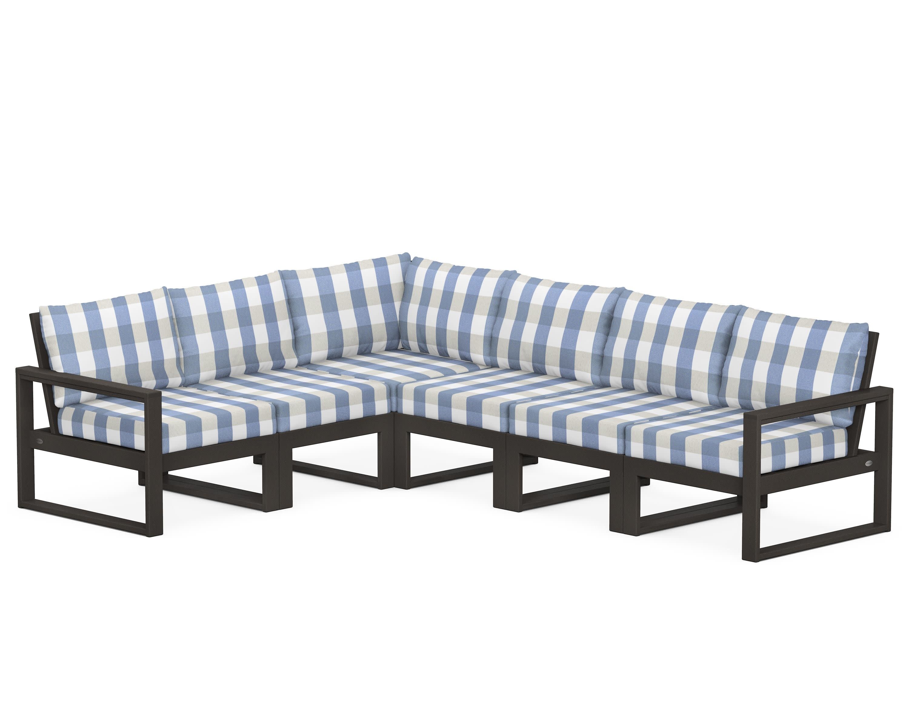 EDGE 6-Piece Modular Deep Seating Set in Vintage Coffee / Buffalo Plaid Sky Blue