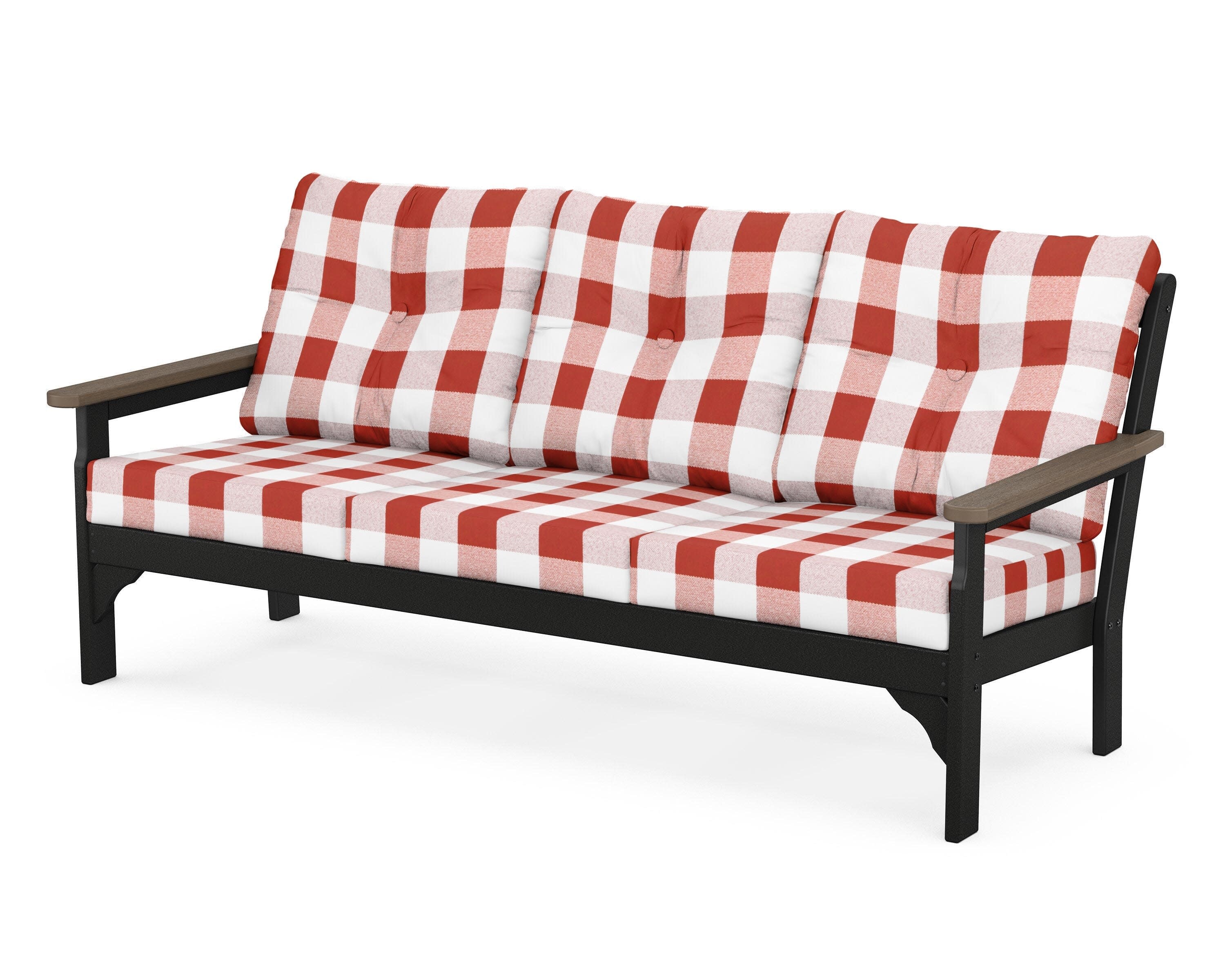 Vineyard Deep Seating Sofa in Black / Kona / Buffalo Plaid Crimson