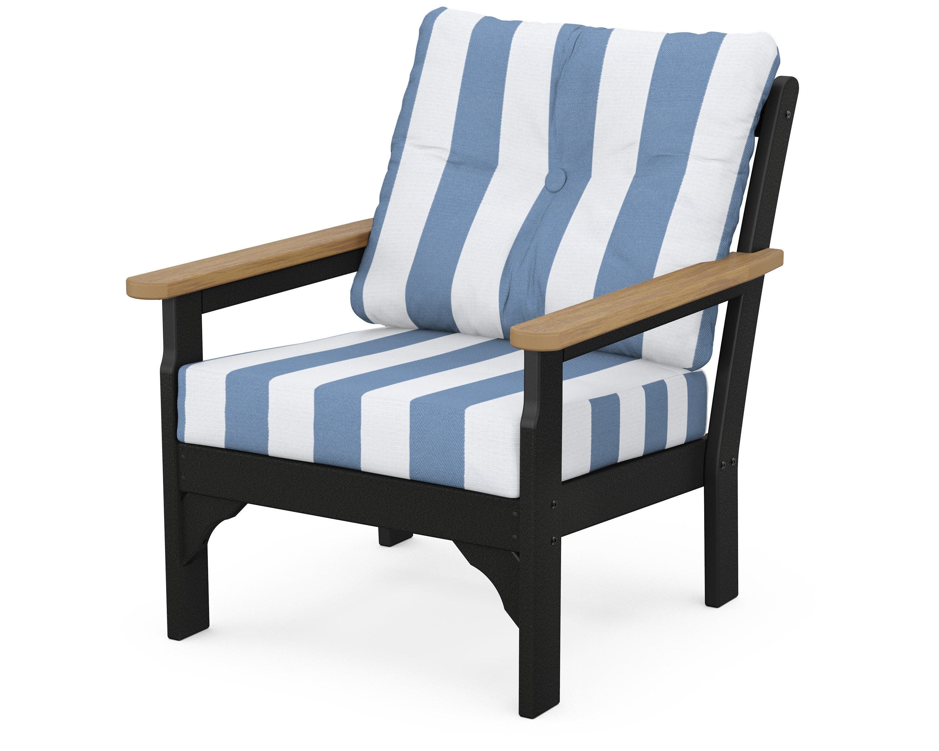 Vineyard Deep Seating Chair in Black / Natural / Cabana Stripe Sky Blue