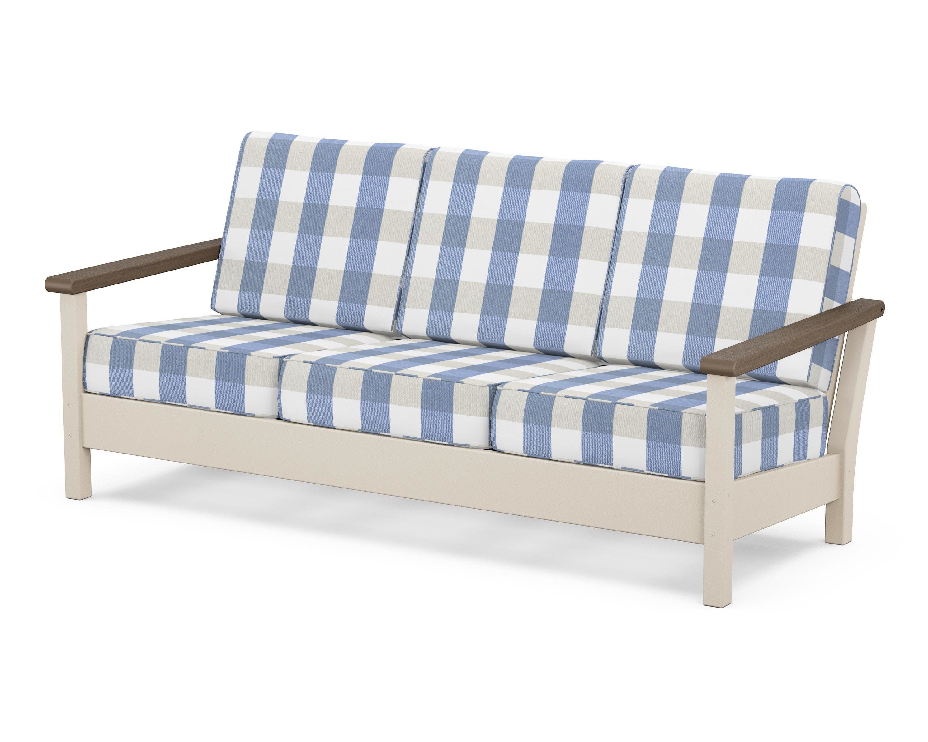 Harbour Deep Seating Sofa in Sand / Kona / Buffalo Plaid Sky Blue
