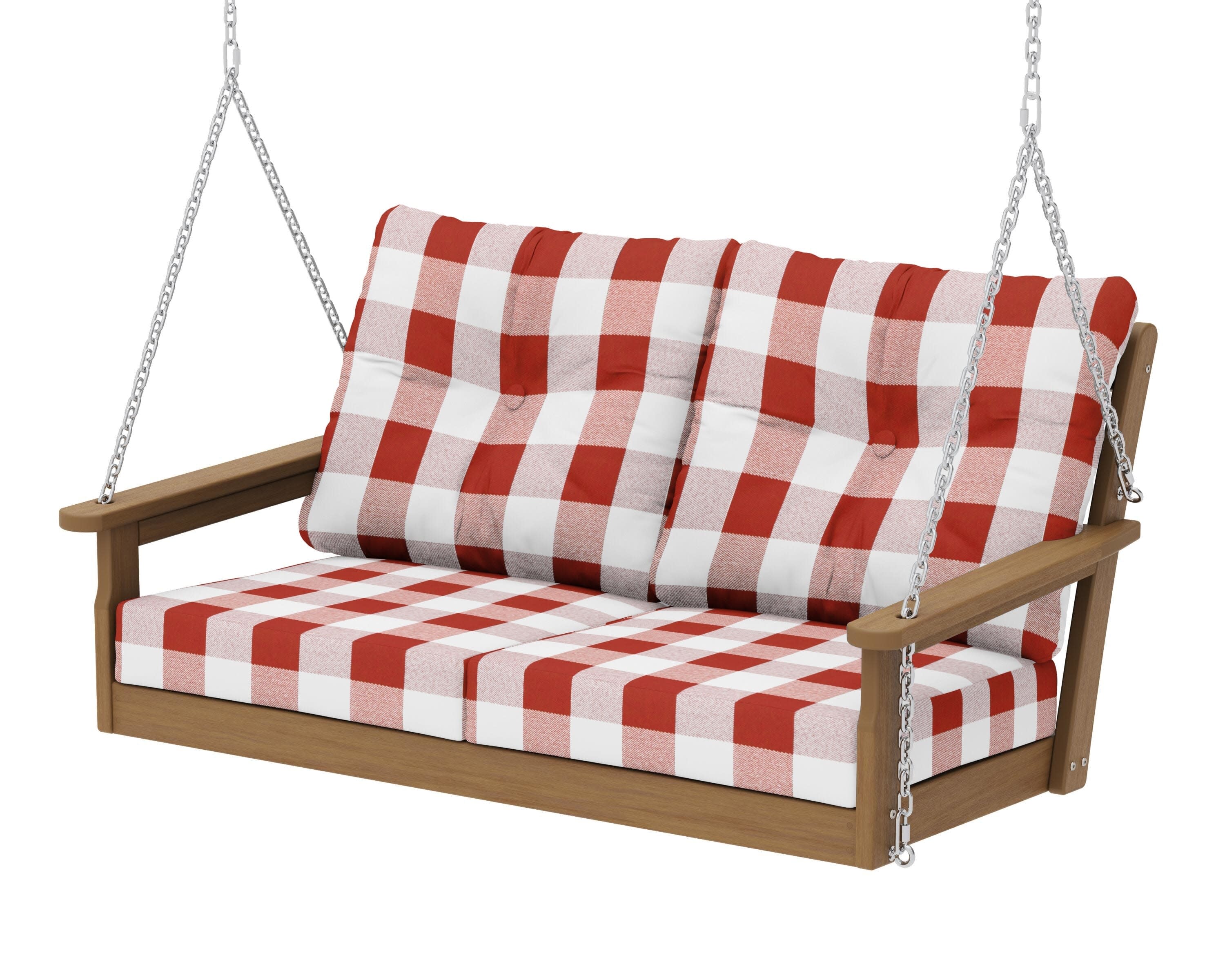 Vineyard Deep Seating Swing in Natural / Buffalo Plaid Crimson
