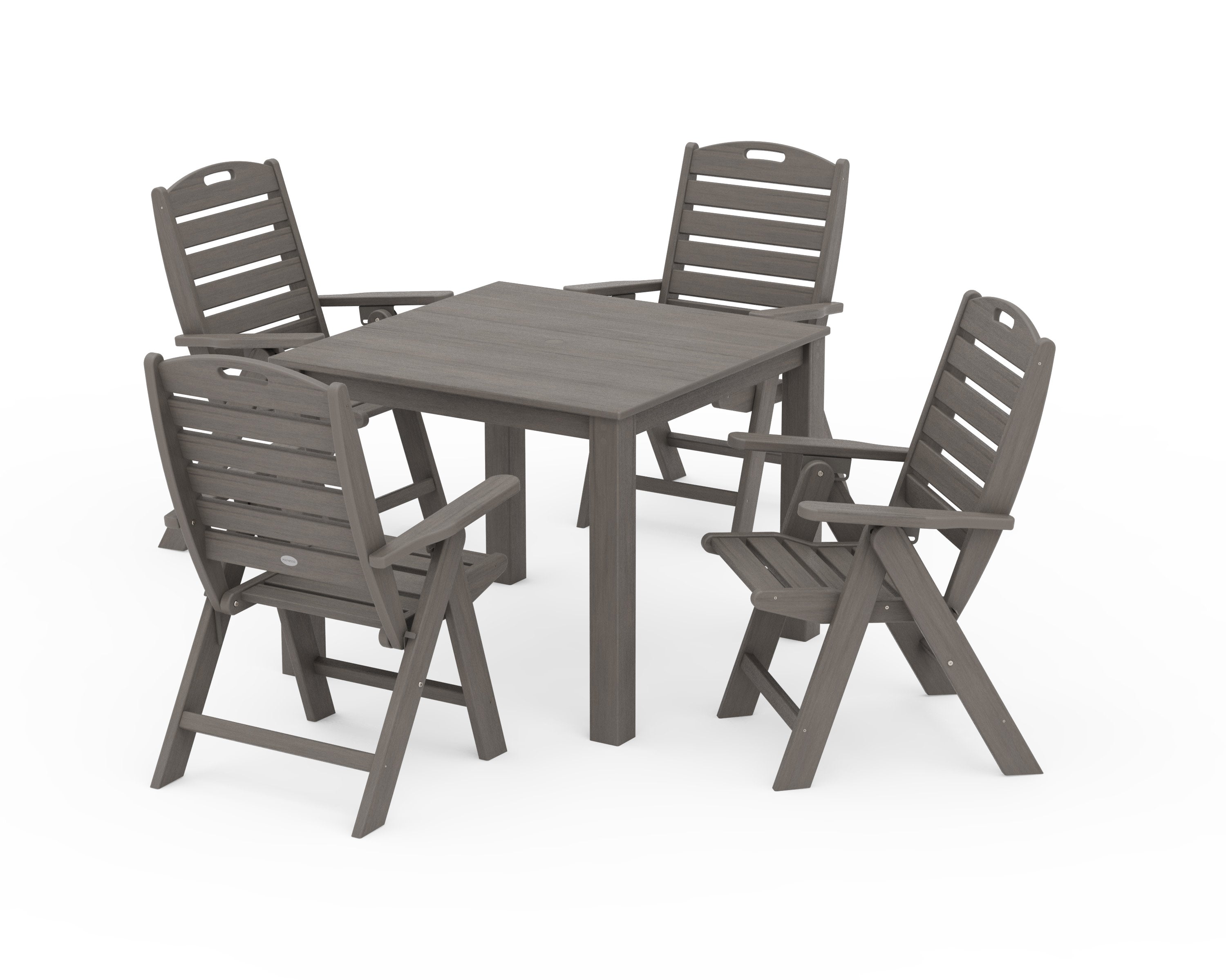 Nautical Folding Highback Chair 5-Piece Parsons Dining Set in Driftwood