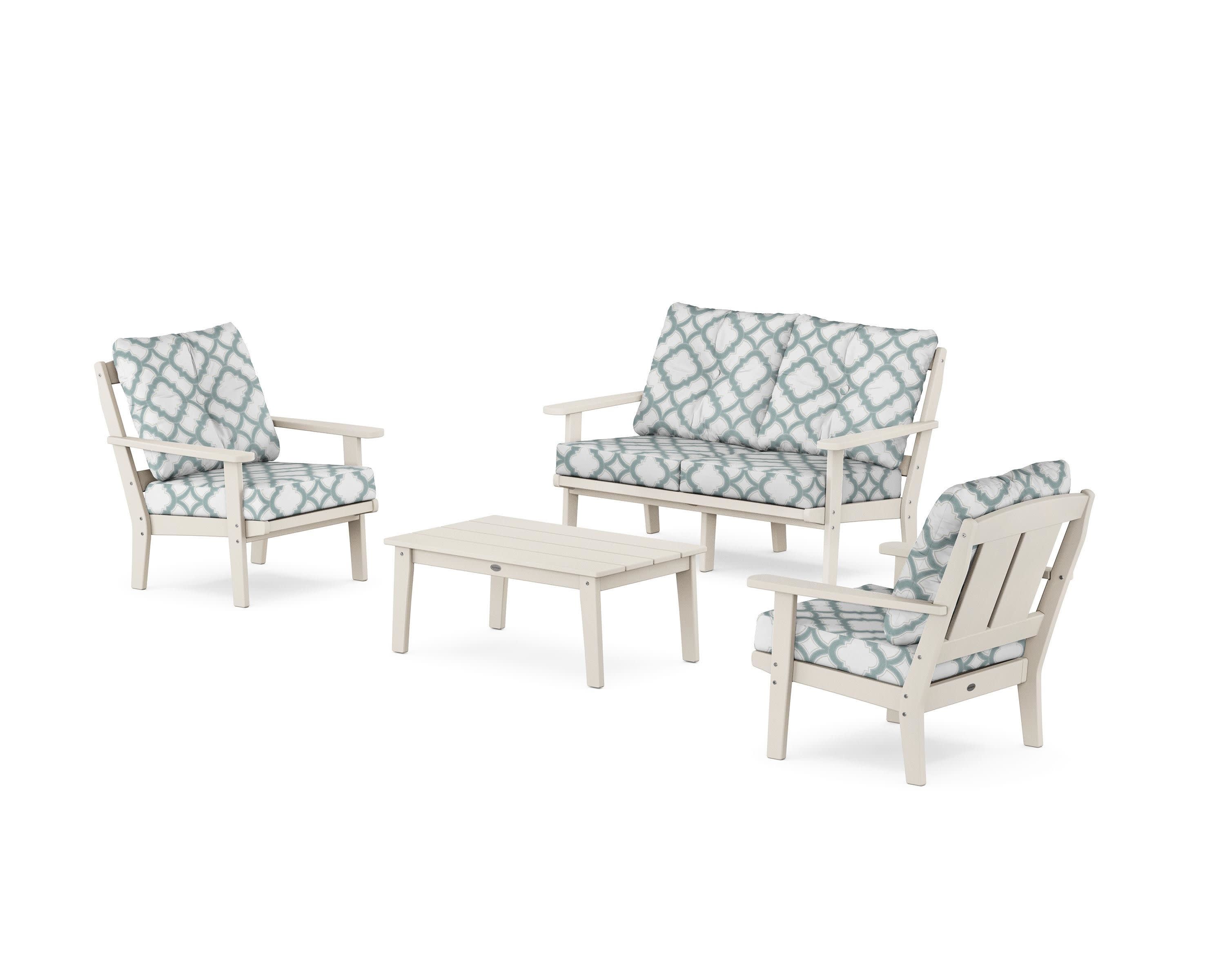 Mission 4-Piece Deep Seating Set with Loveseat in Sand / Trellis Glacier Spa
