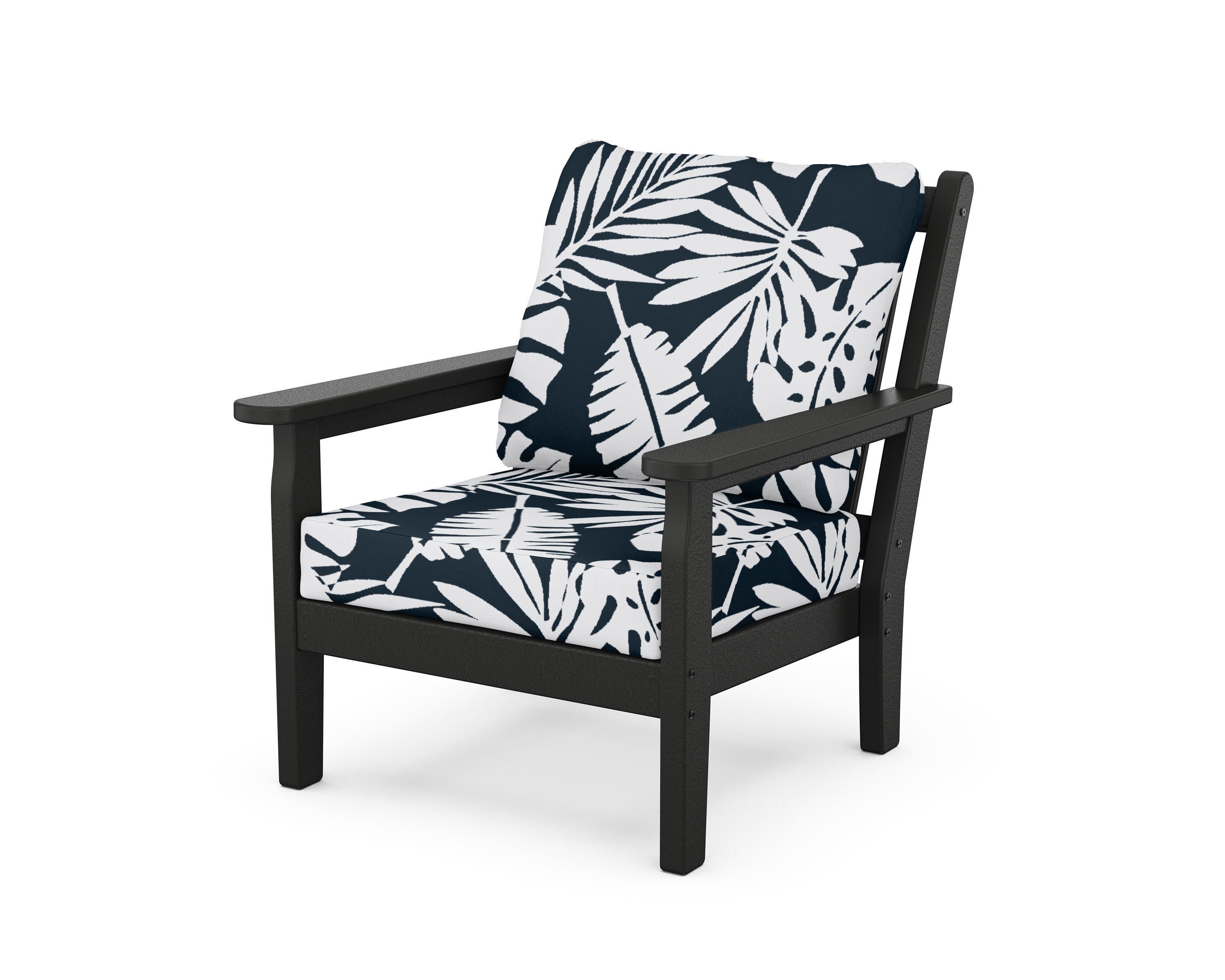 Chippendale Deep Seating Chair in Black / Leaf Marine Indigo