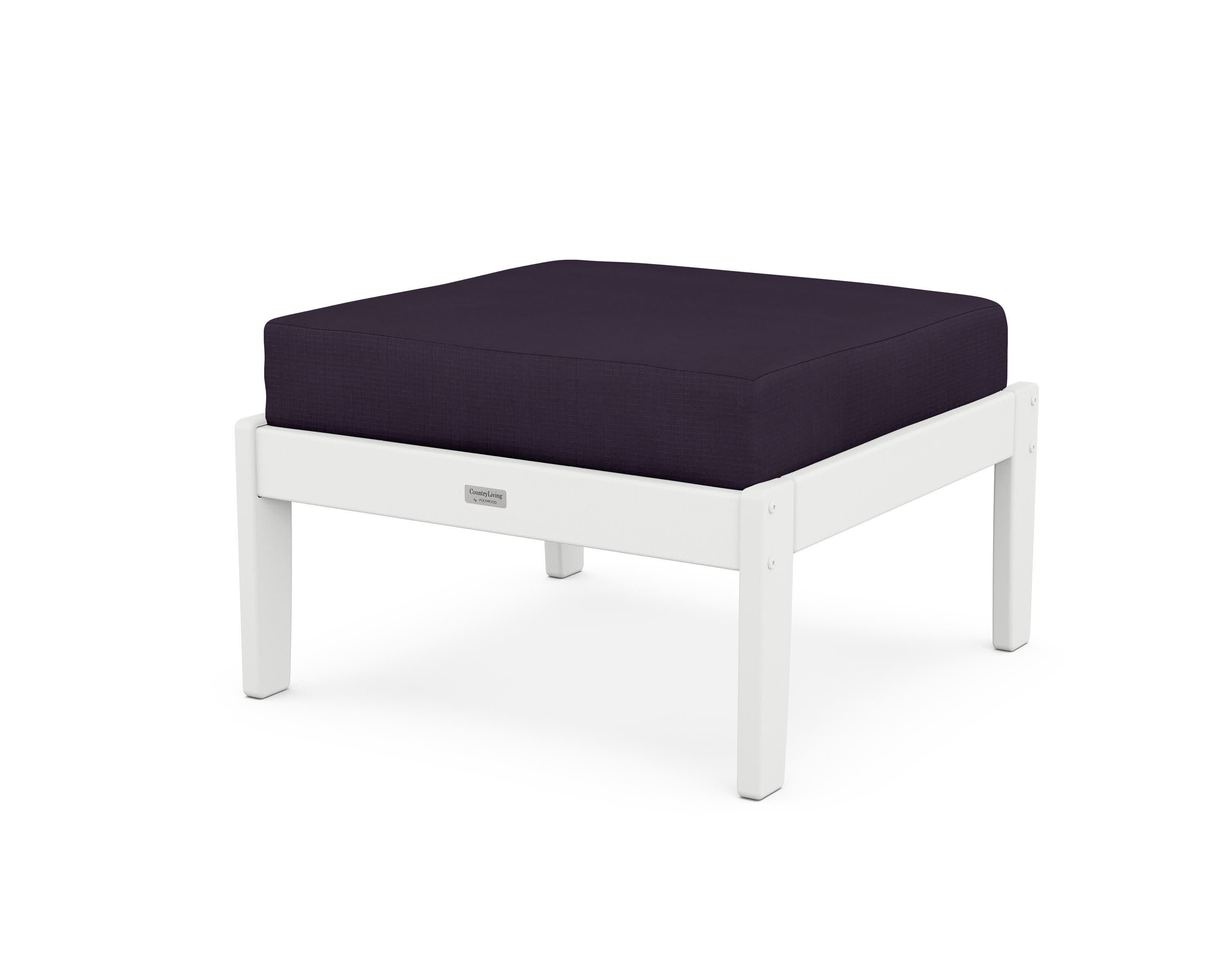 Cottage Deep Seating Ottoman in White / Navy Linen