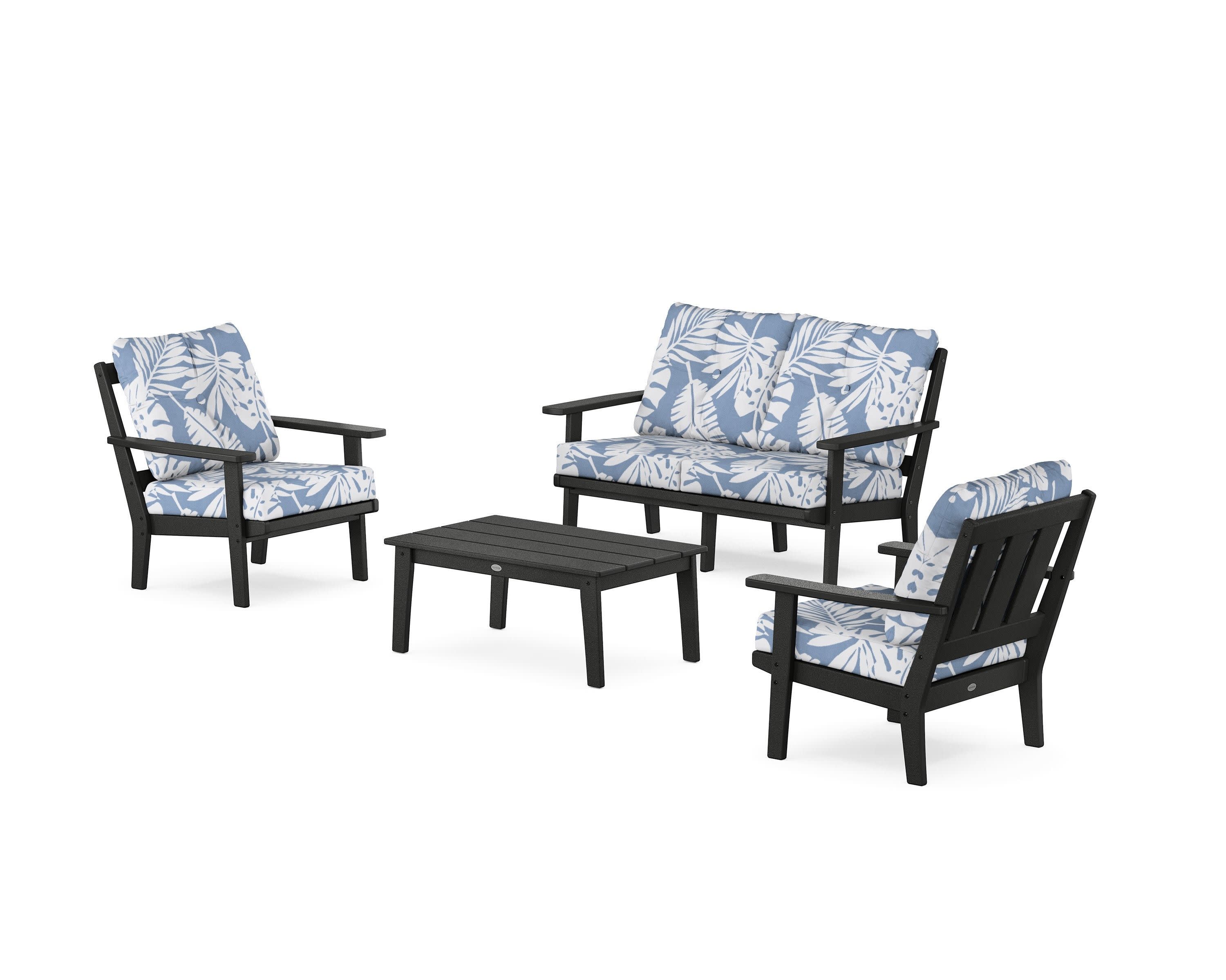 Oxford 4-Piece Deep Seating Set with Loveseat in Black / Leaf Sky Blue