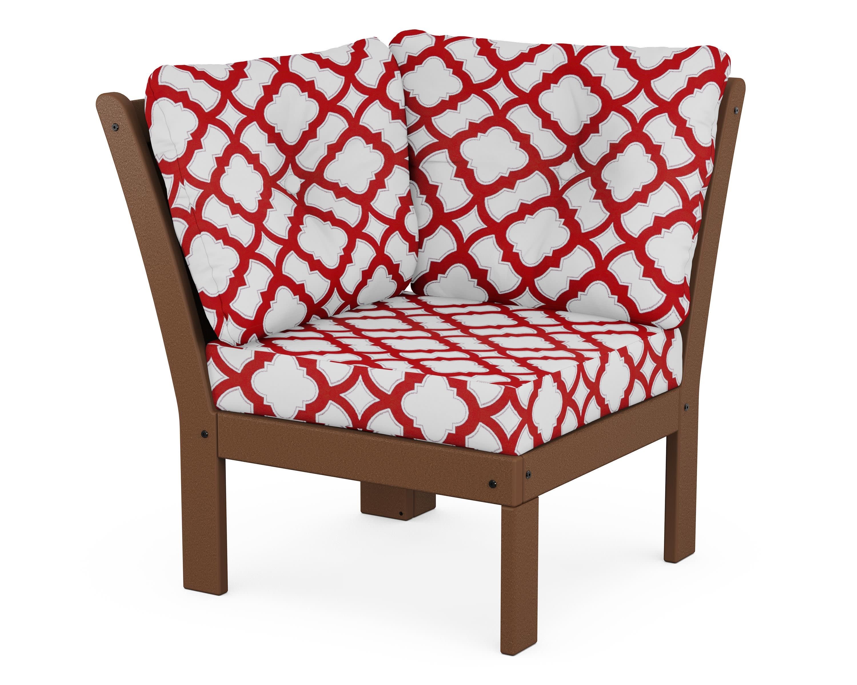 Vineyard Modular Corner Chair in Teak / Trellis Crimson