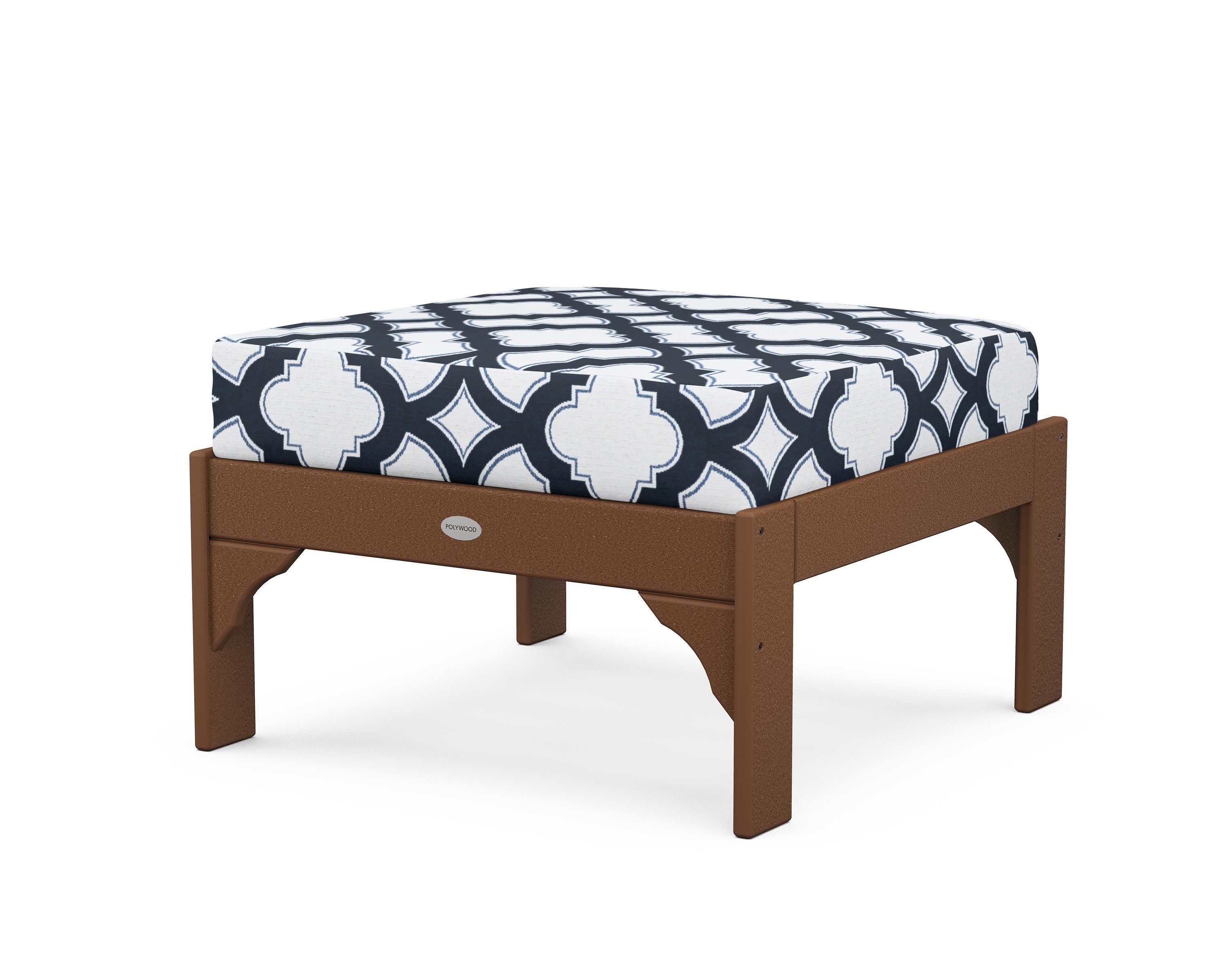Vineyard Deep Seating Ottoman in Teak / Trellis Marine Indigo