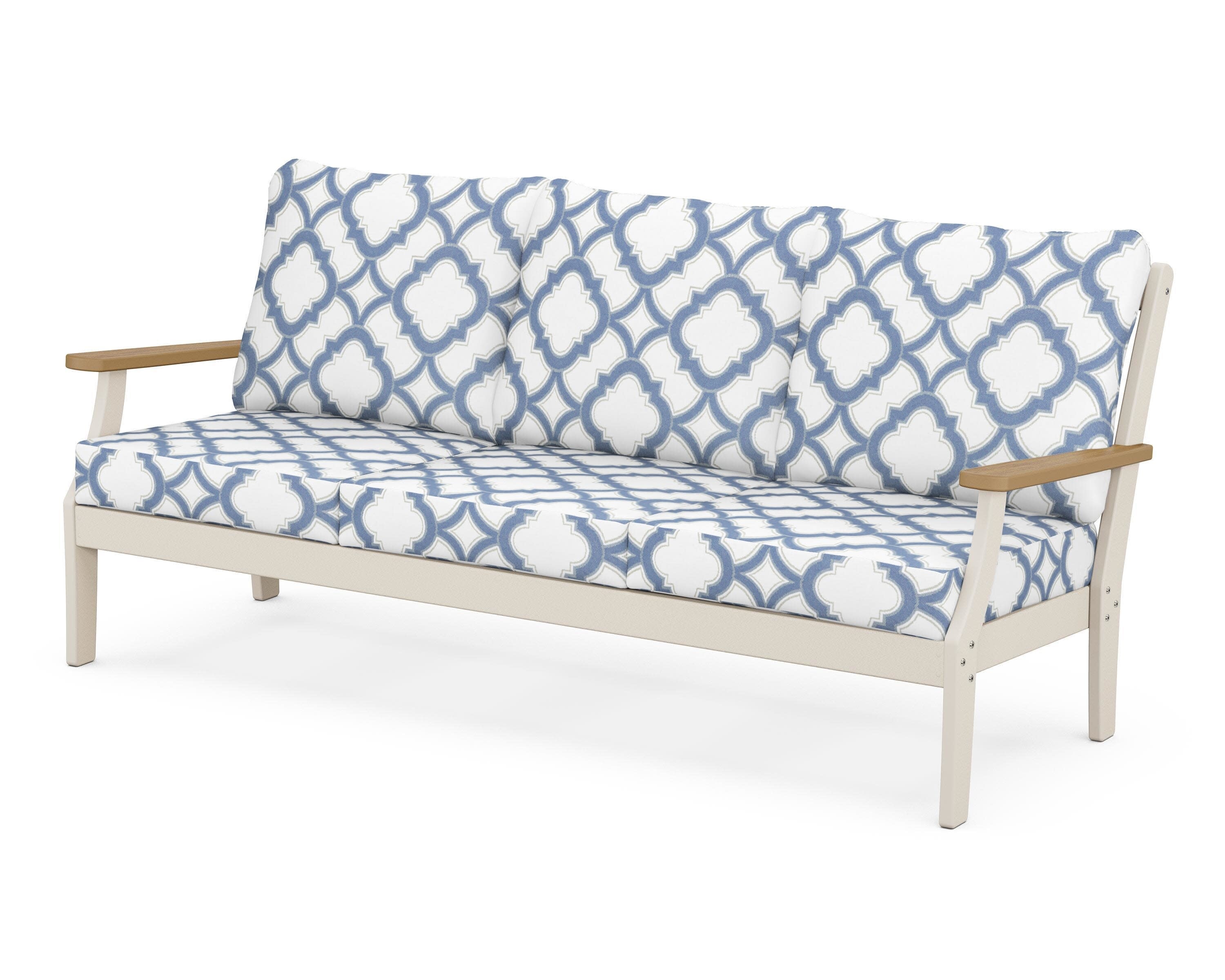 Braxton Deep Seating Sofa in Sand / Natural / Trellis Sky Blue