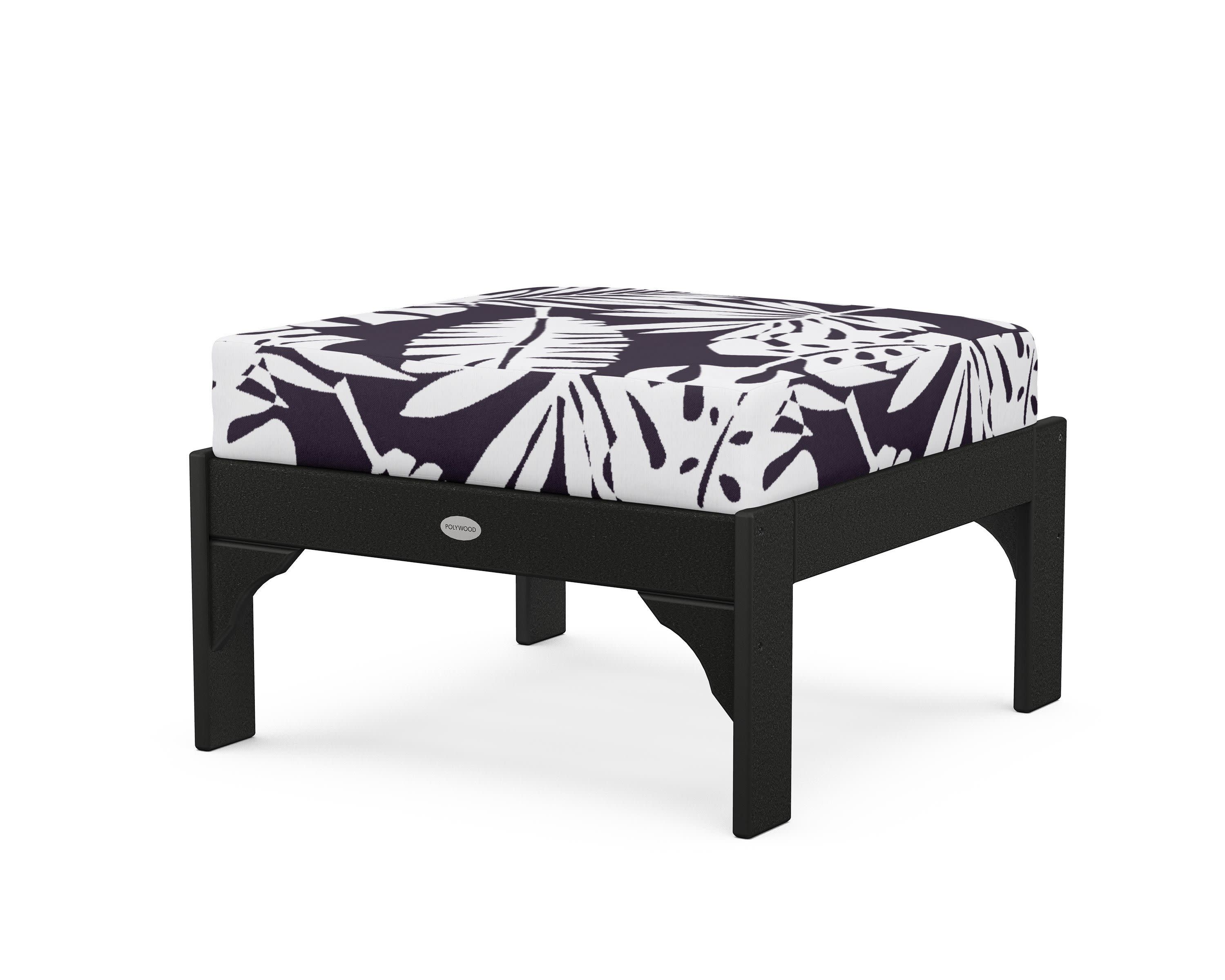 Vineyard Deep Seating Ottoman in Black / Leaf Navy