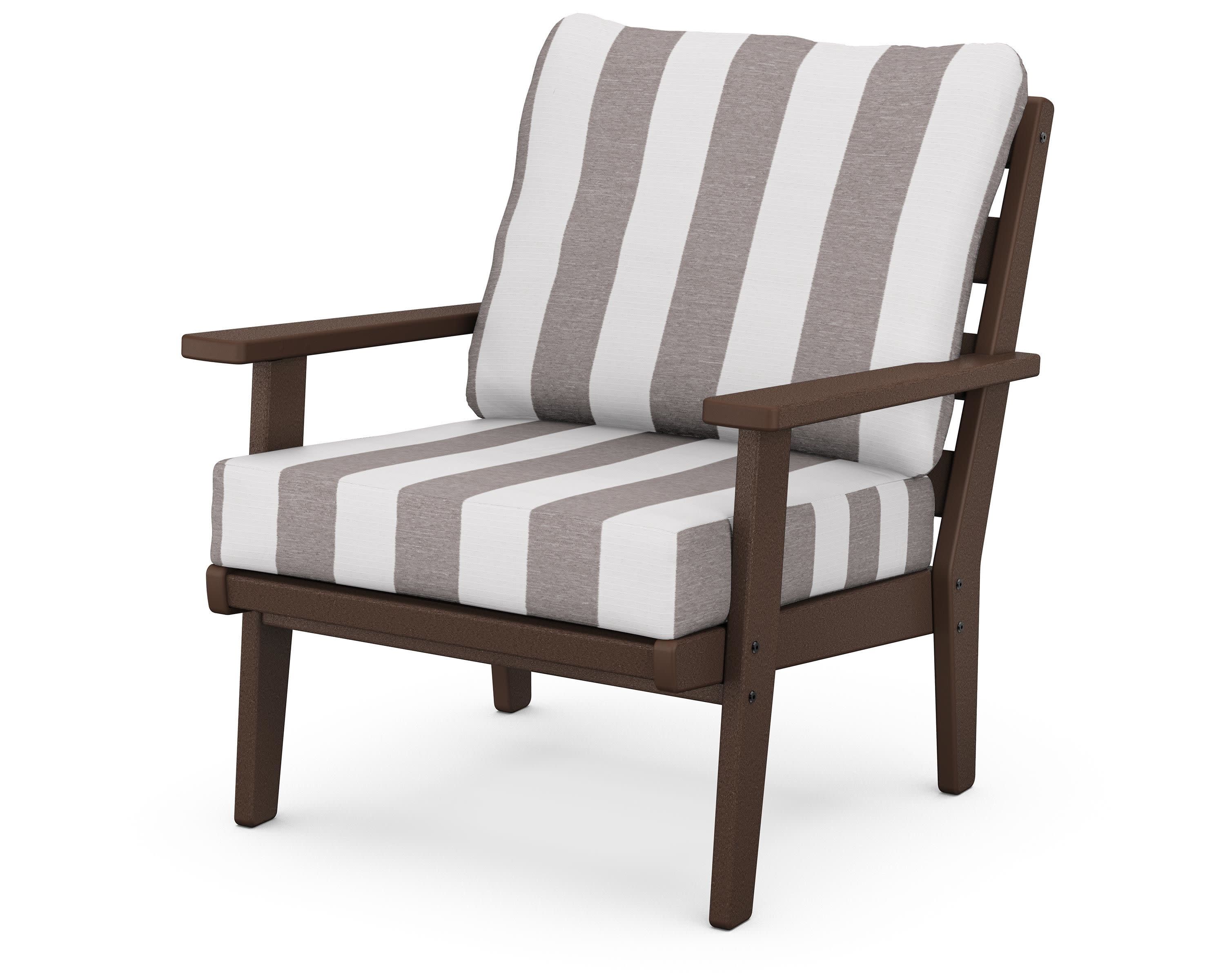 Grant Park Deep Seating Chair in Mahogany / Cabana Stripe Grey Mist