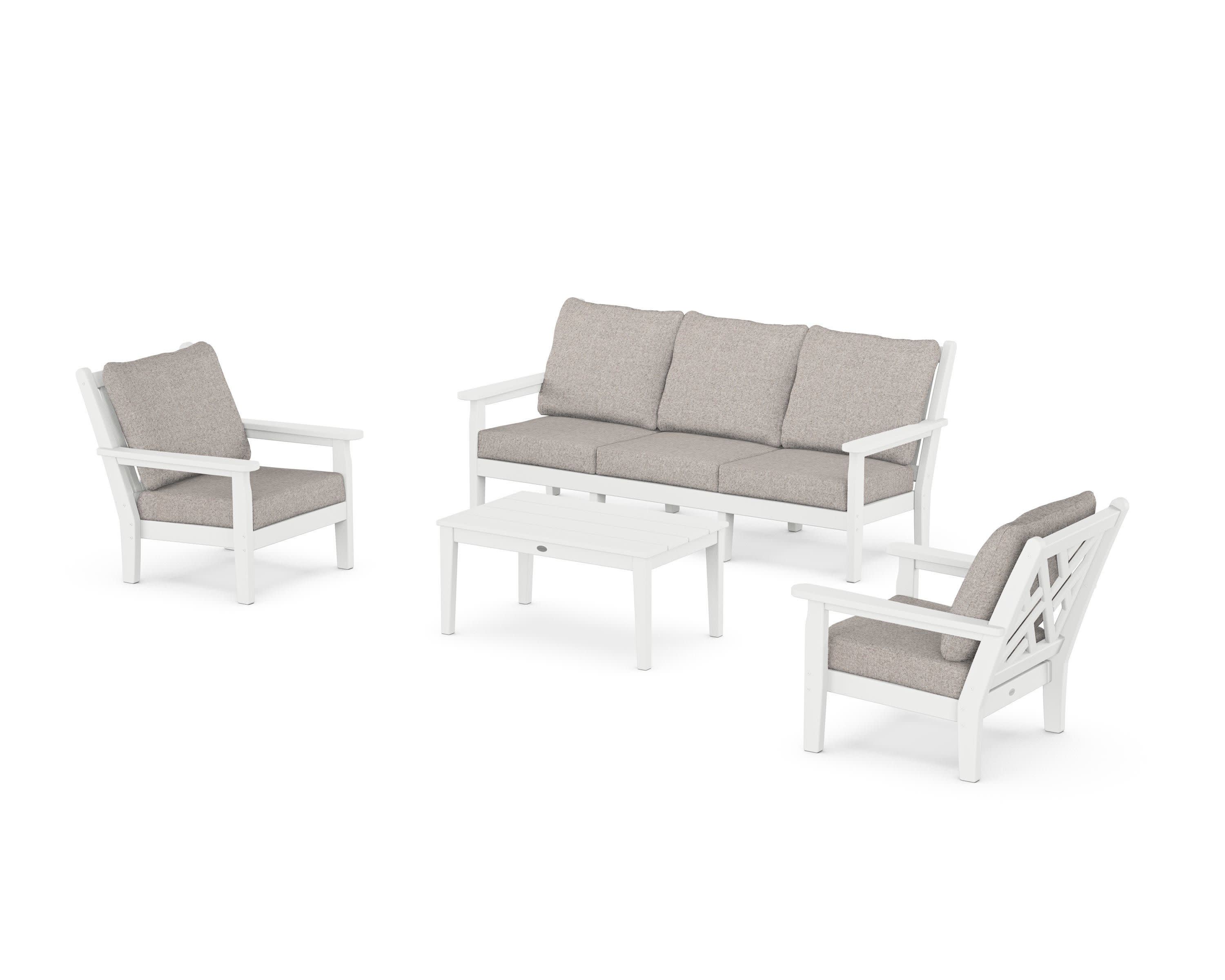 Chippendale 4-Piece Deep Seating Set with Sofa in White / Weathered Tweed