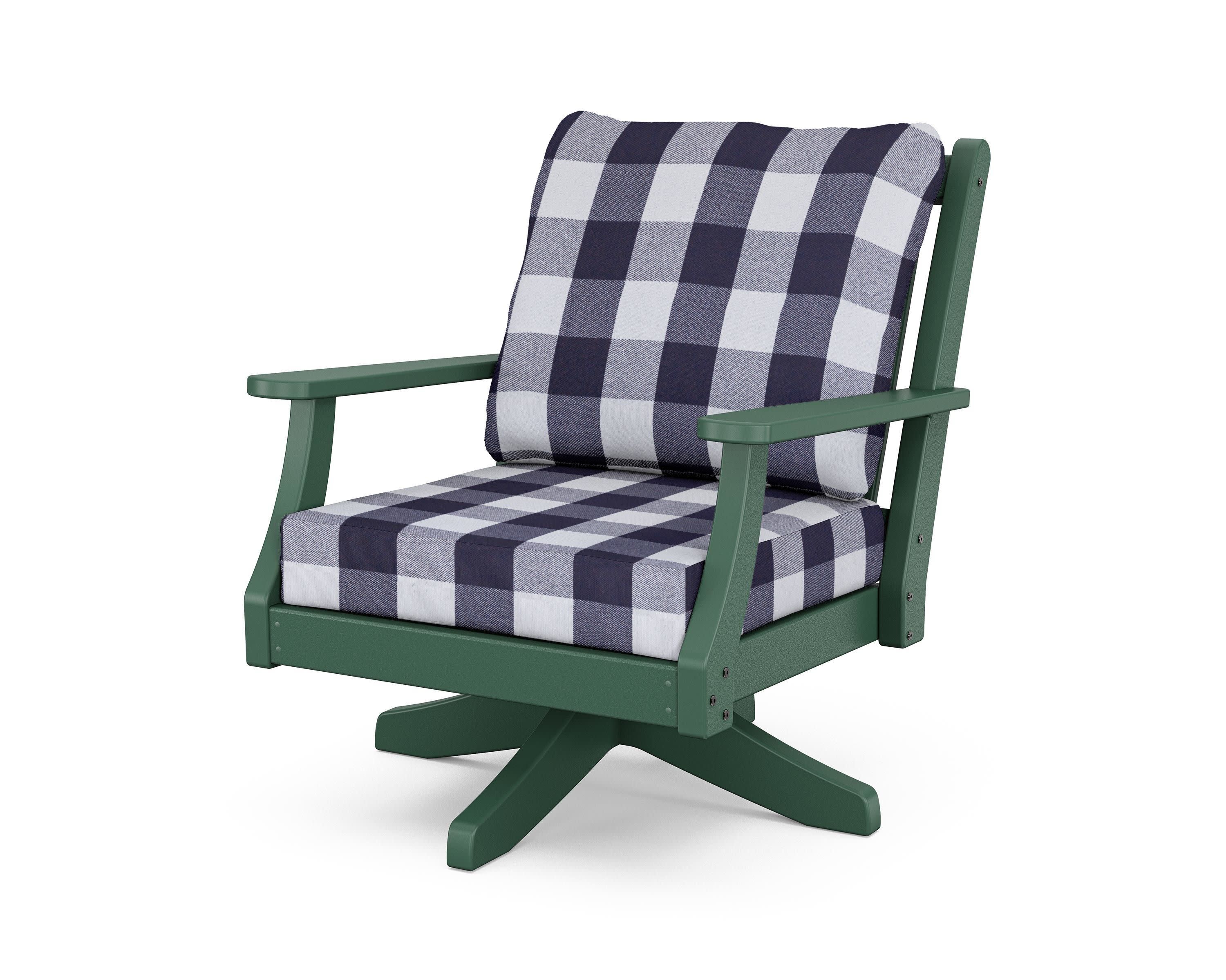 Wovendale Deep Seating Swivel Chair in Green / Buffalo Plaid Navy