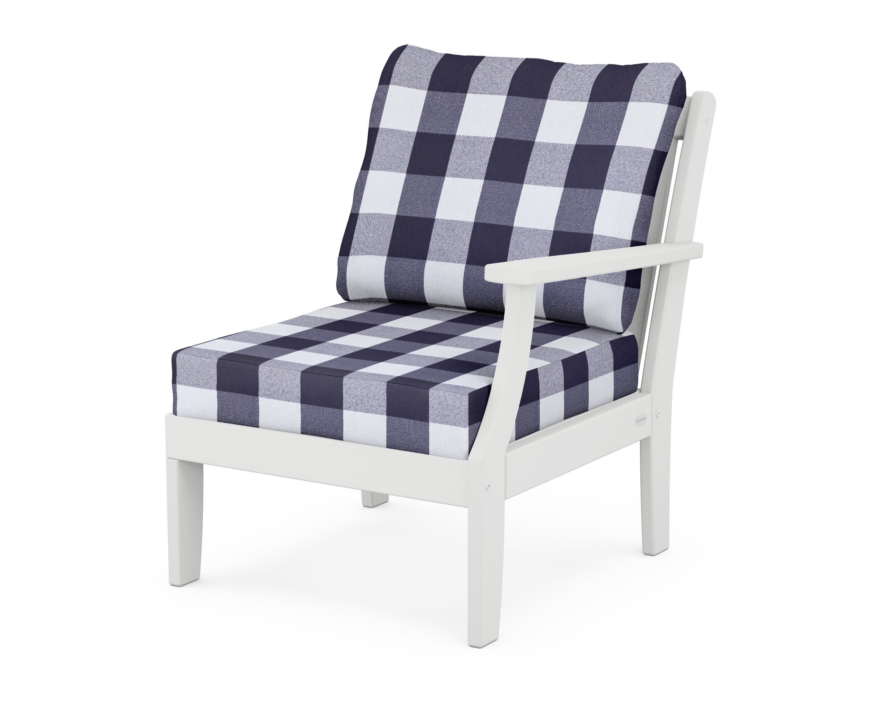 Braxton Modular Right Arm Chair in White / Buffalo Plaid Navy