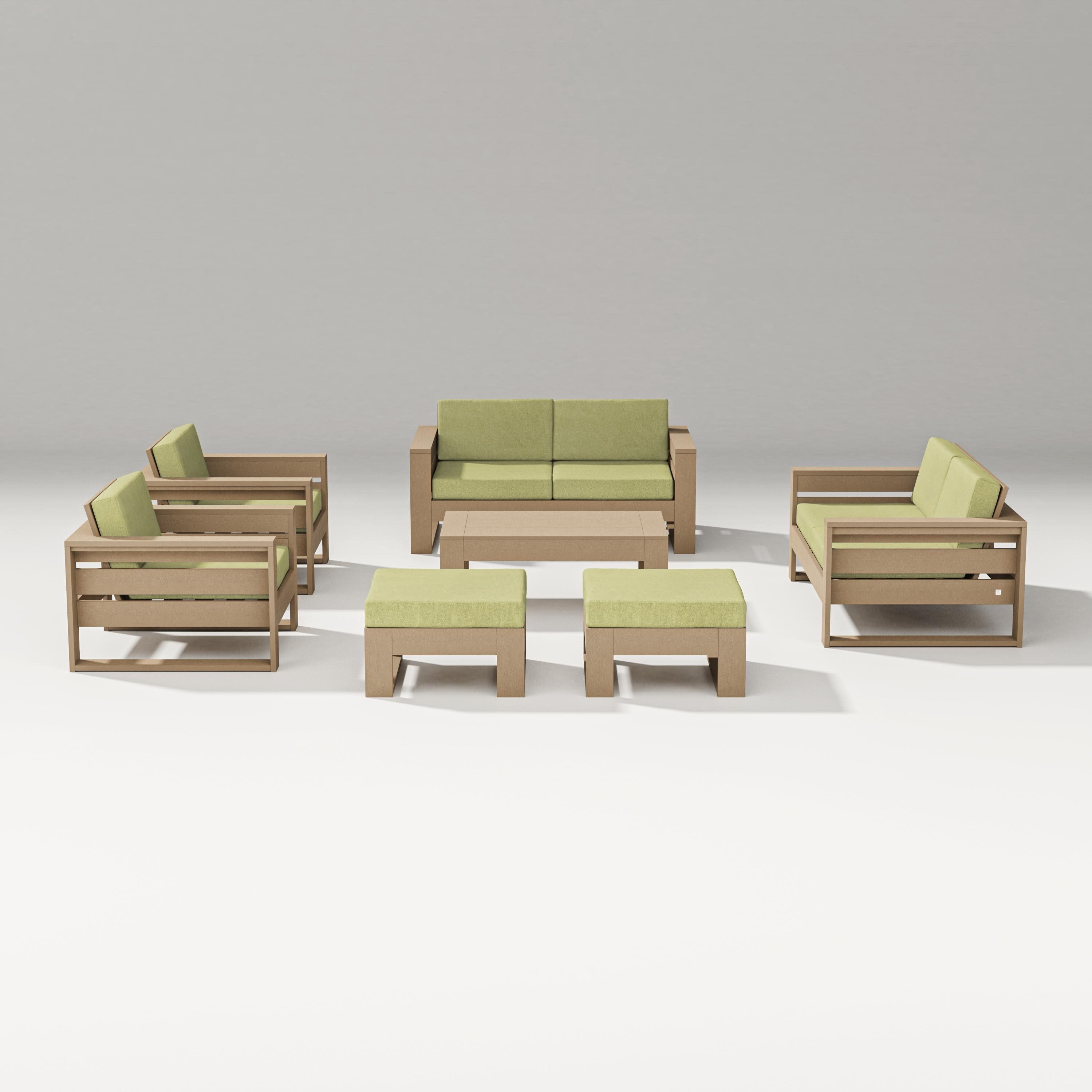 Latitude 7-Piece Lounge Loveseat Set in Vintage Sahara / Chartreuse Boucle