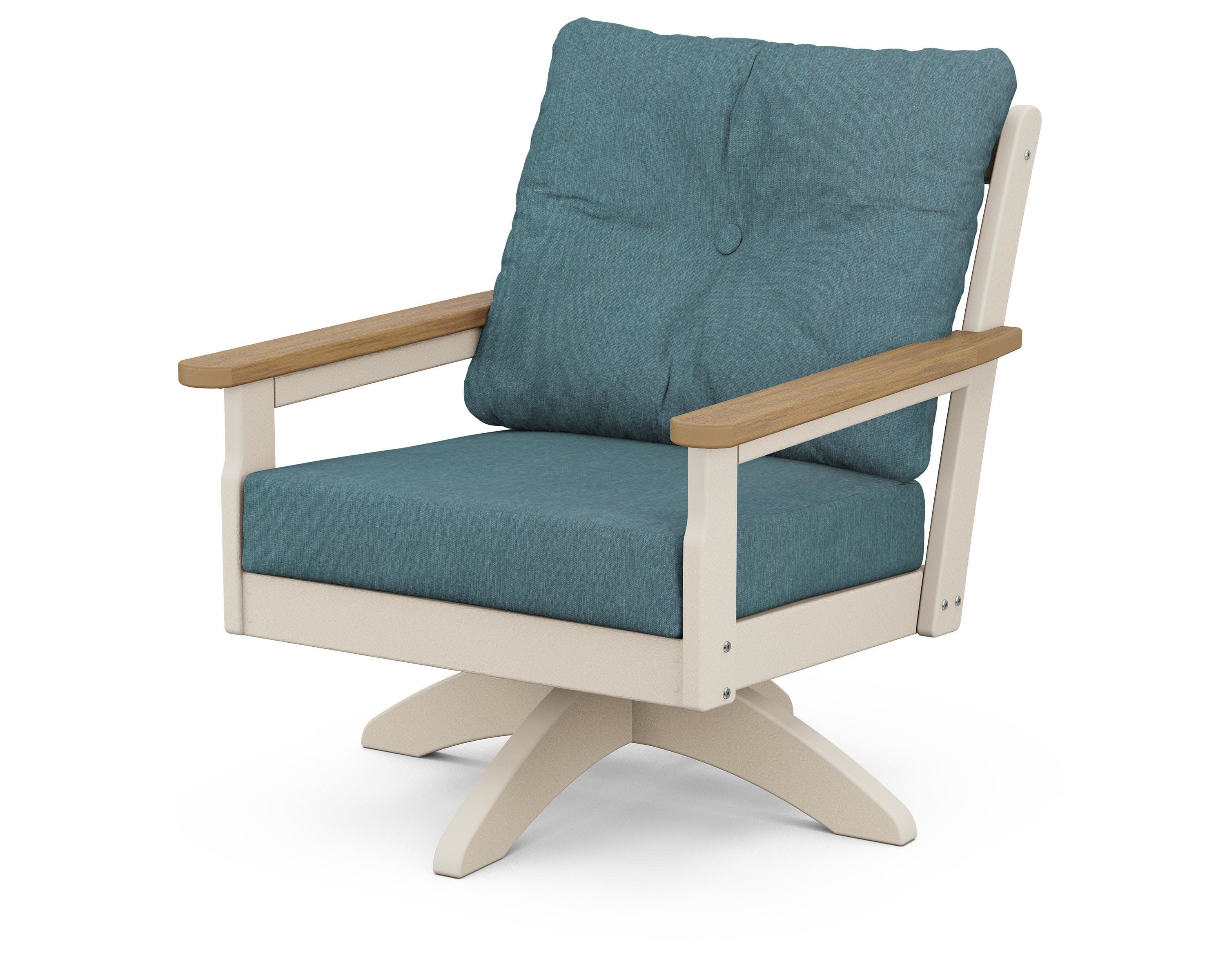 Vineyard Deep Seating Swivel Chair in Sand / Natural / Ocean Teal