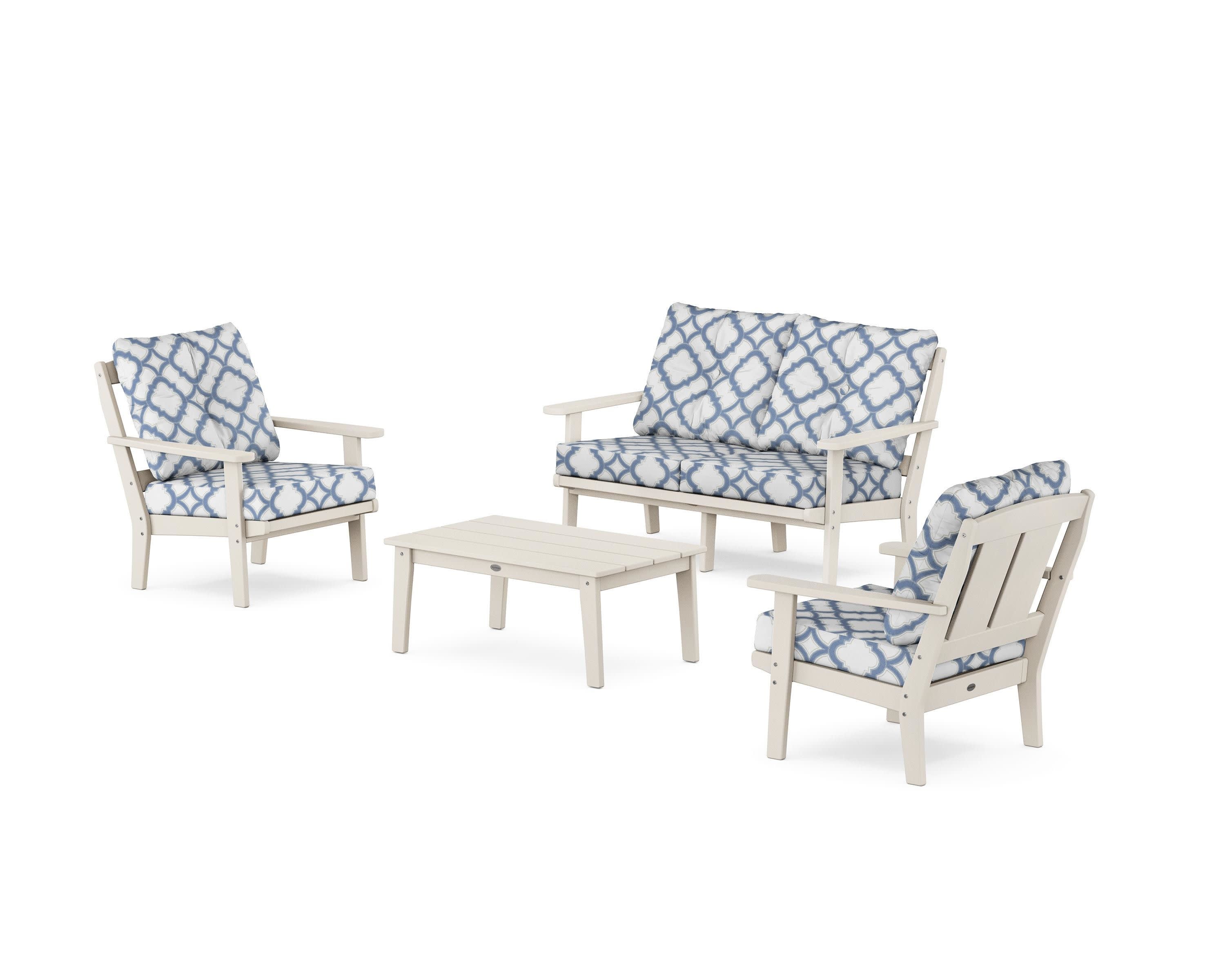 Mission 4-Piece Deep Seating Set with Loveseat in Sand / Trellis Sky Blue