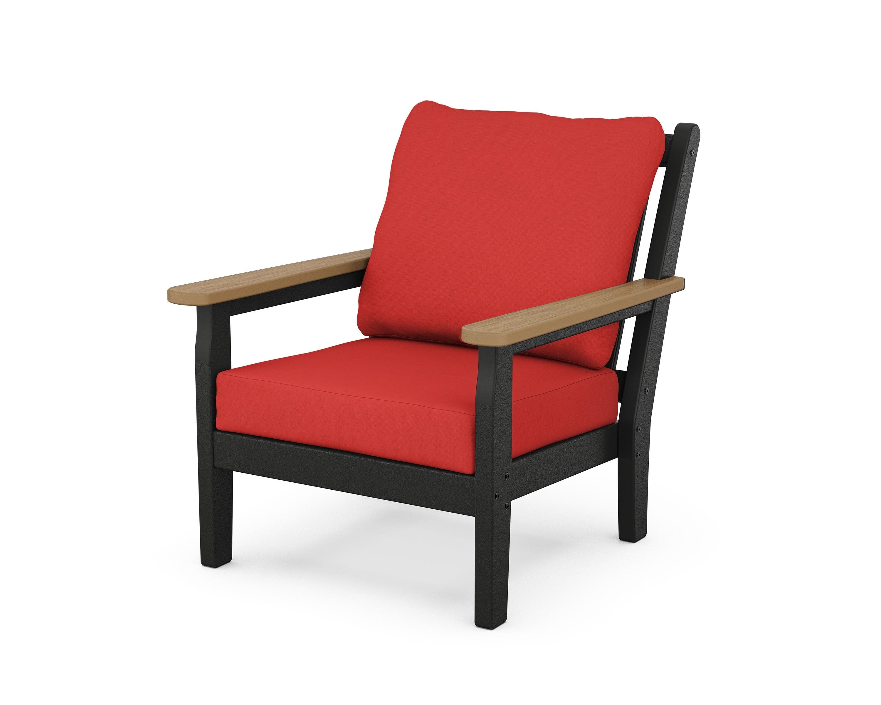Chippendale Deep Seating Chair in Black / Natural / Crimson Linen