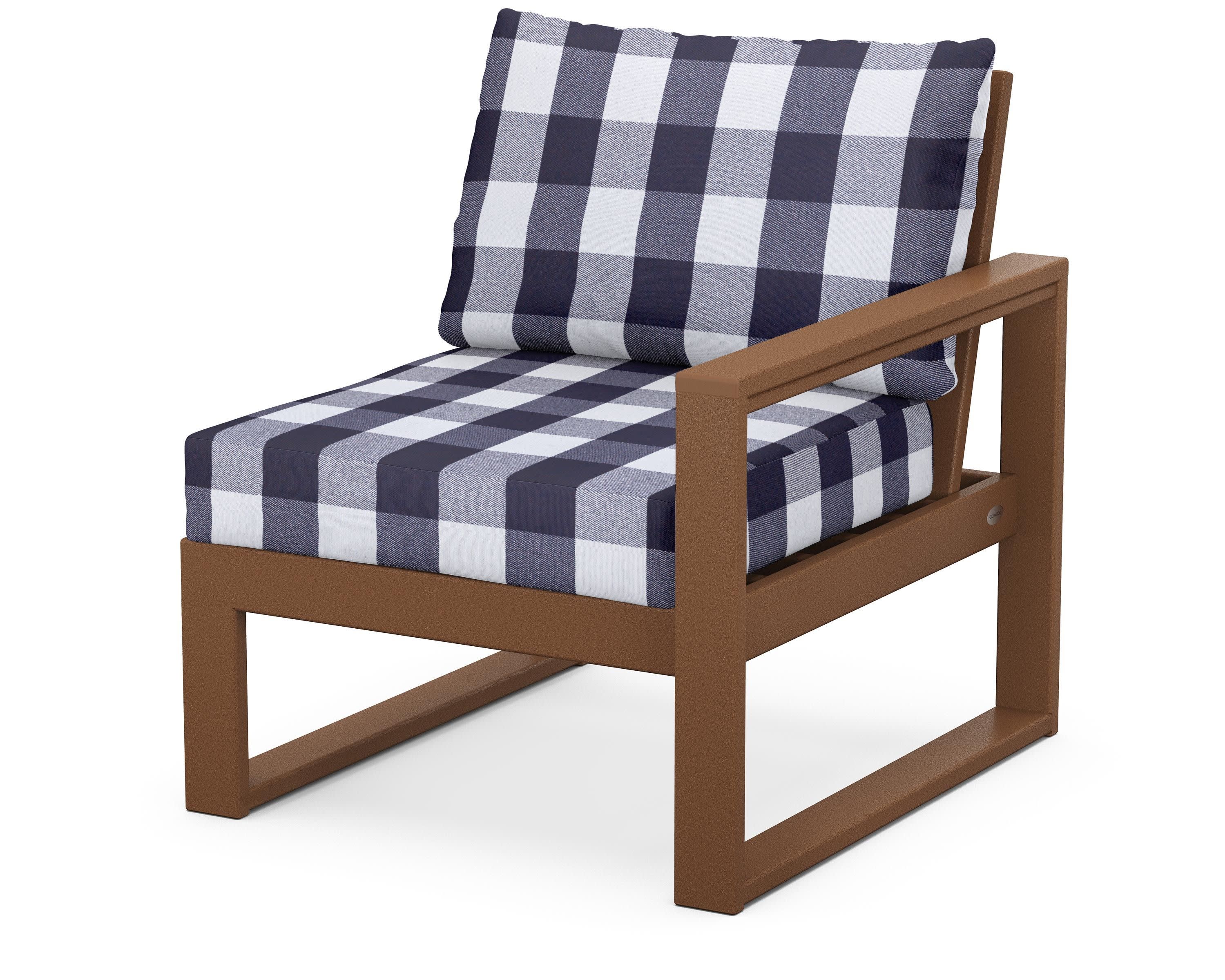 EDGE Modular Right Arm Chair in Teak / Buffalo Plaid Navy