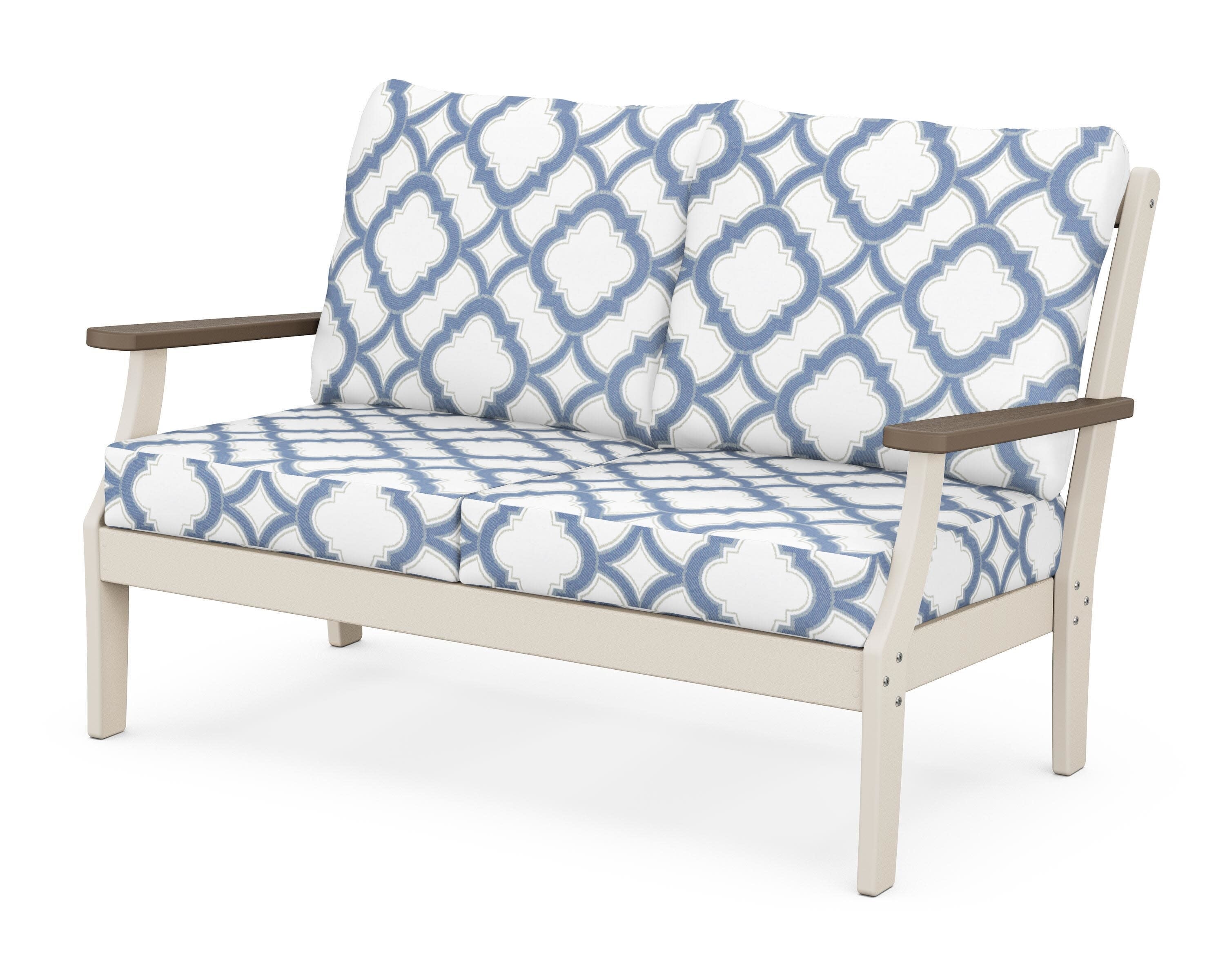 Braxton Deep Seating Loveseat in Sand / Kona / Trellis Sky Blue