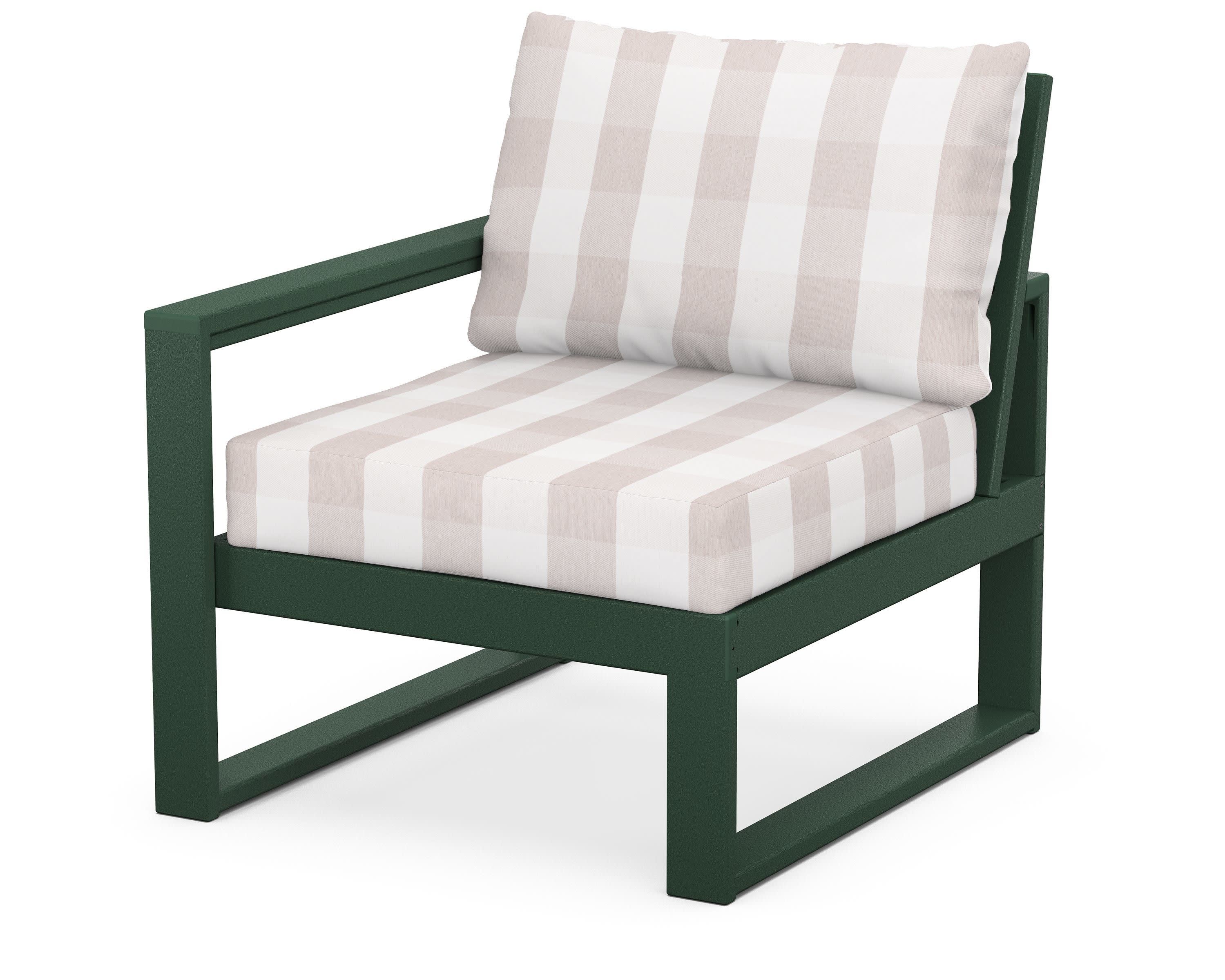 EDGE Modular Left Arm Chair in Green / Buffalo Plaid Dune Burlap